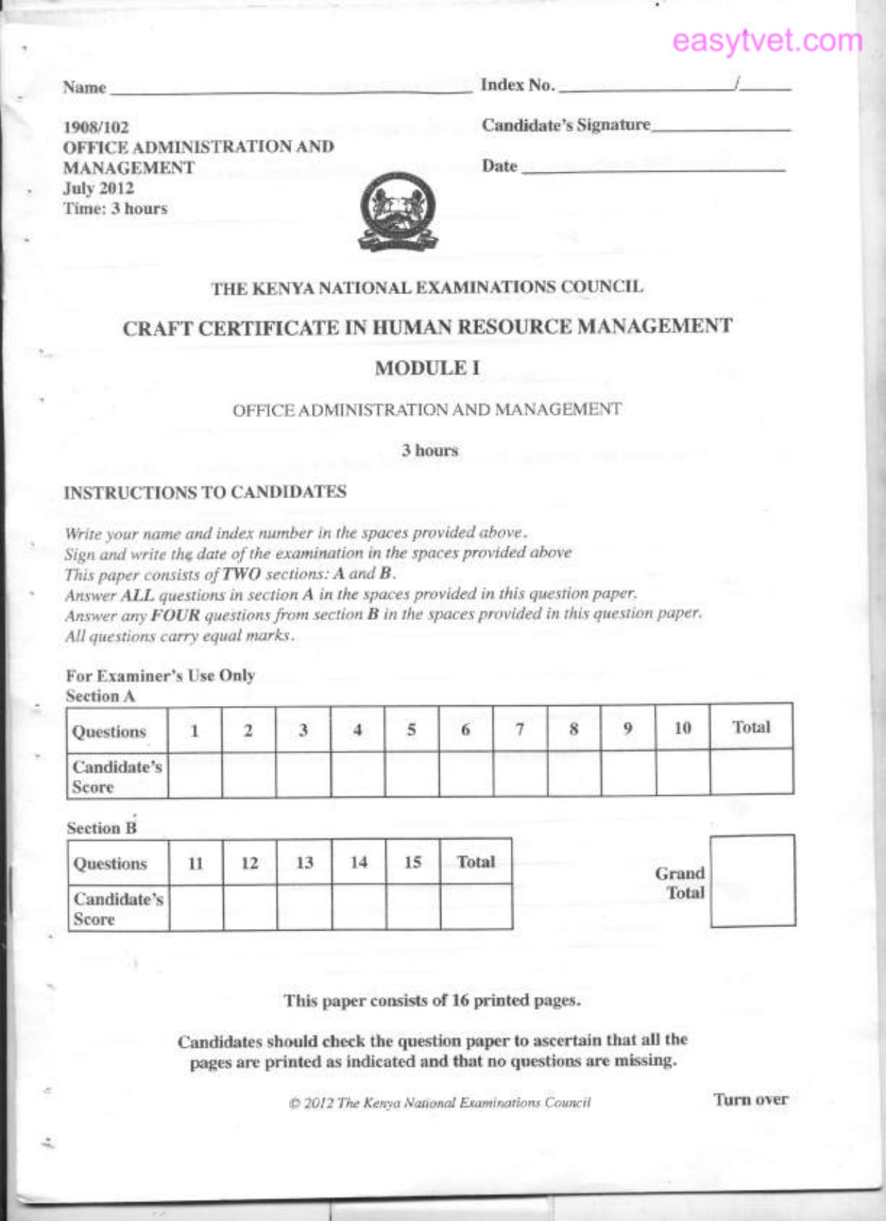I Office Administration and Management (2012) — page 1 of 5