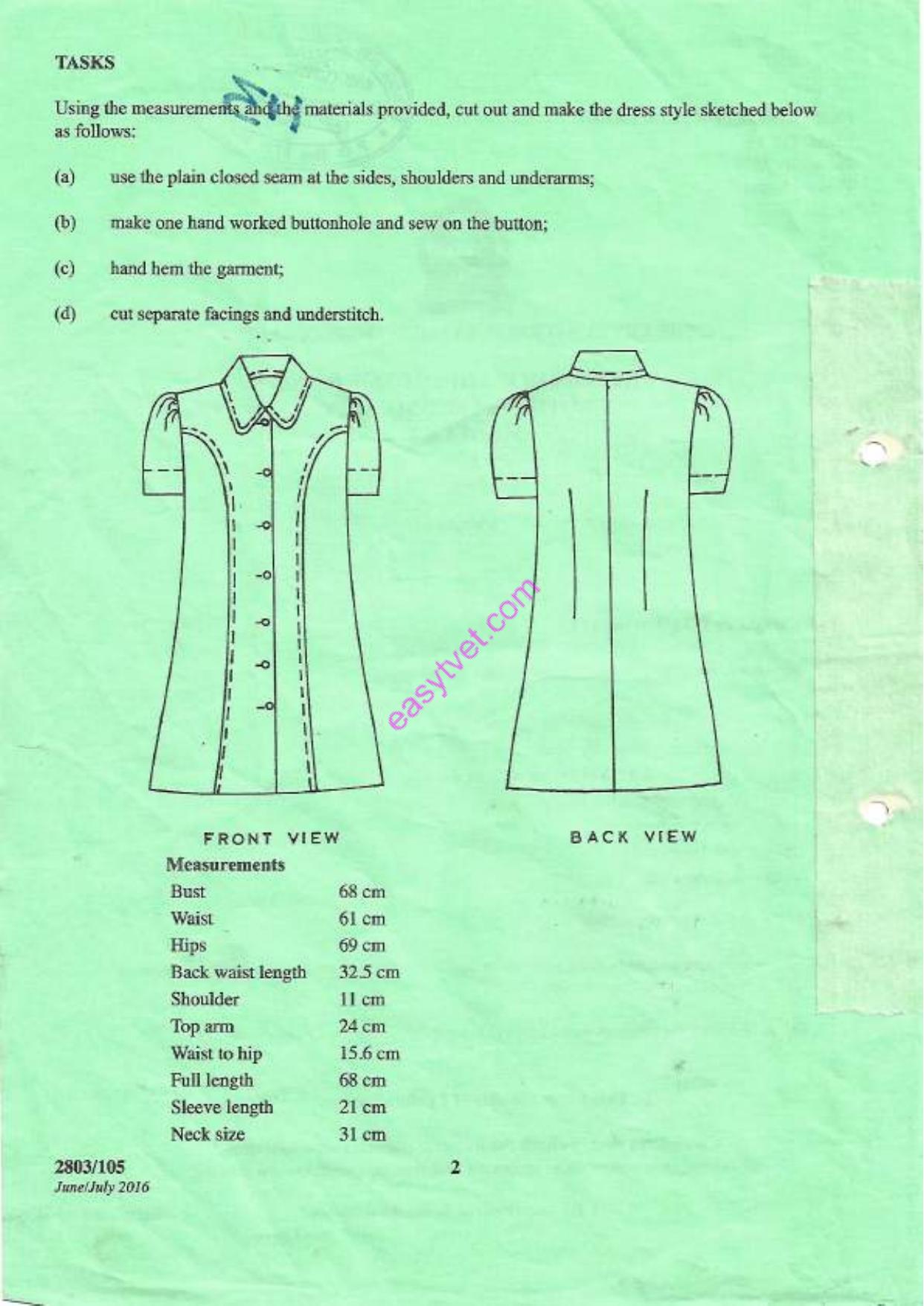 Clothing Construction Practical (2016) — page 2 of 2