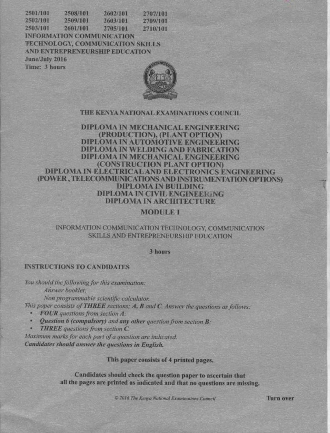Information Communication Technology, Communication (2016) — page 1 of 4