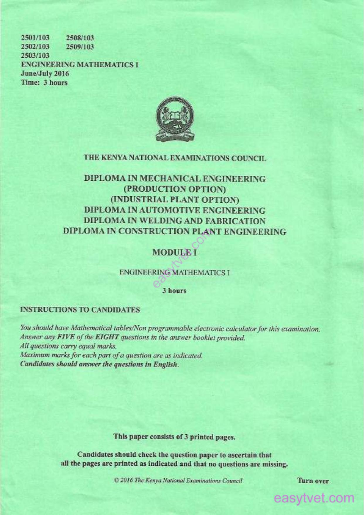 Diploma in Construction Plant Engineering (2016) — page 1 of 3