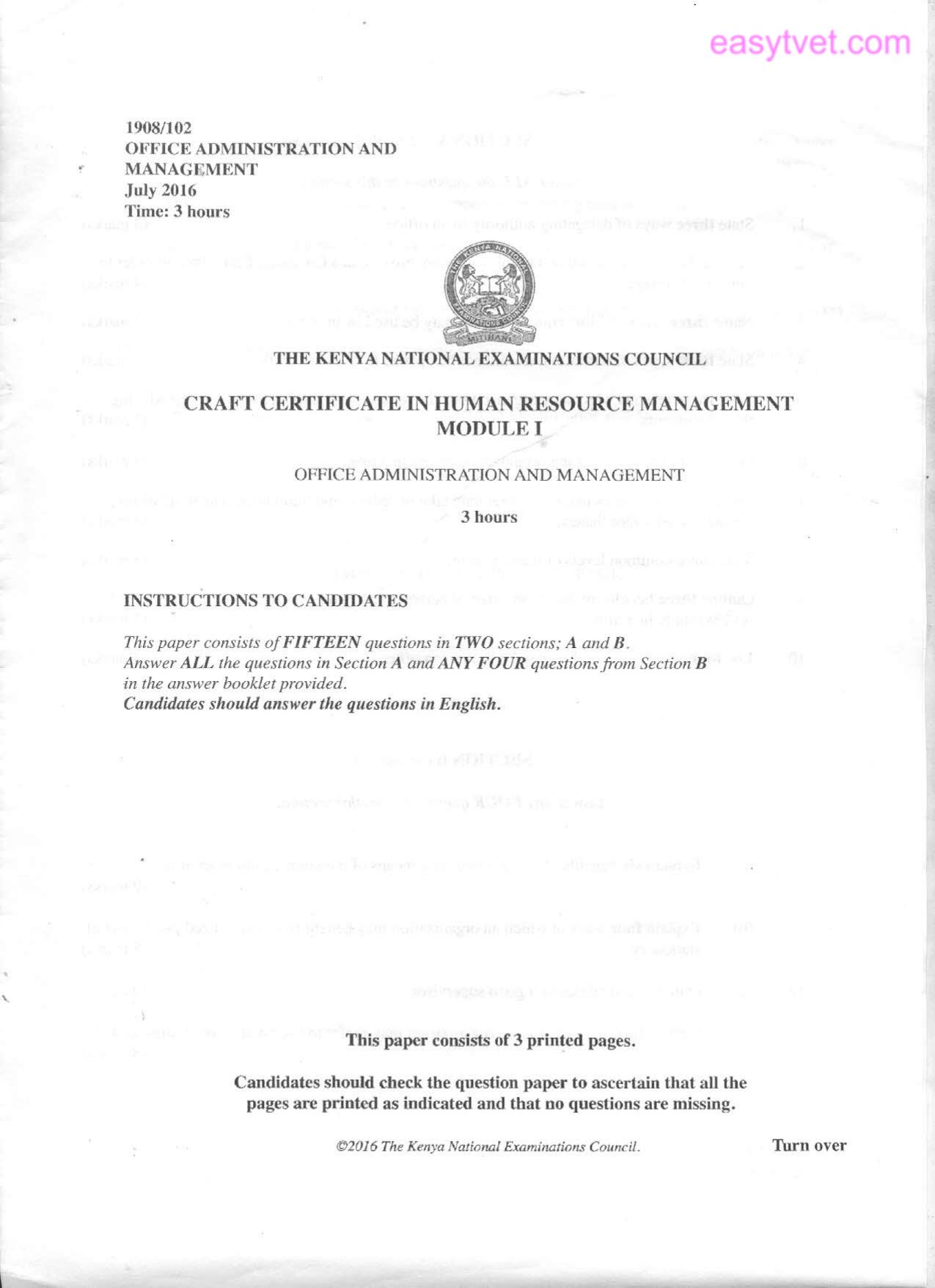 Office Administration and Management (2016) — page 1 of 3