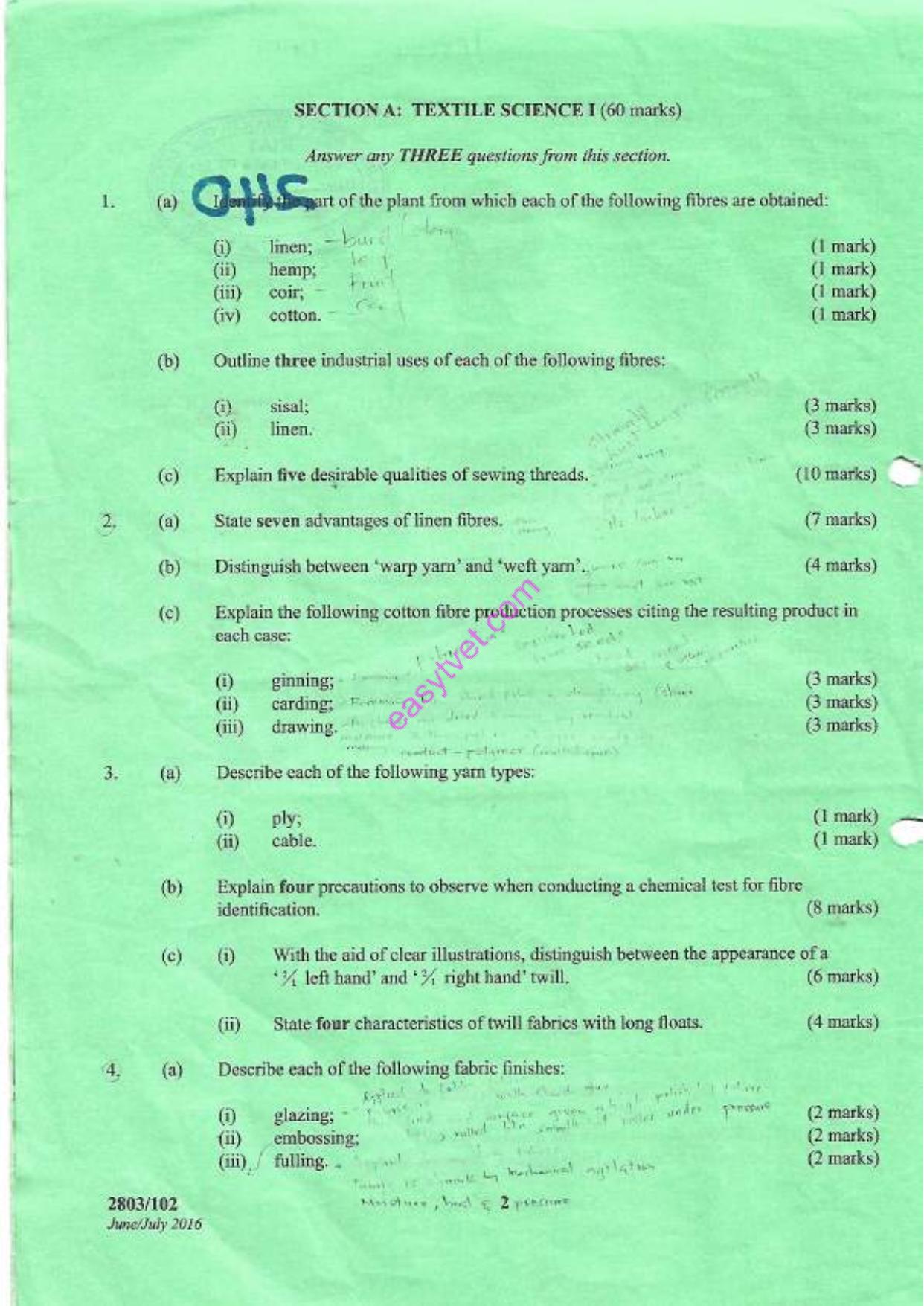 Textile Science I and Clothing Construction (2016) — page 2 of 4