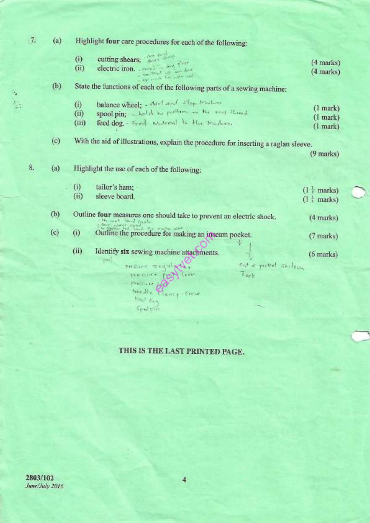Textile Science I and Clothing Construction (2016) — page 4 of 4