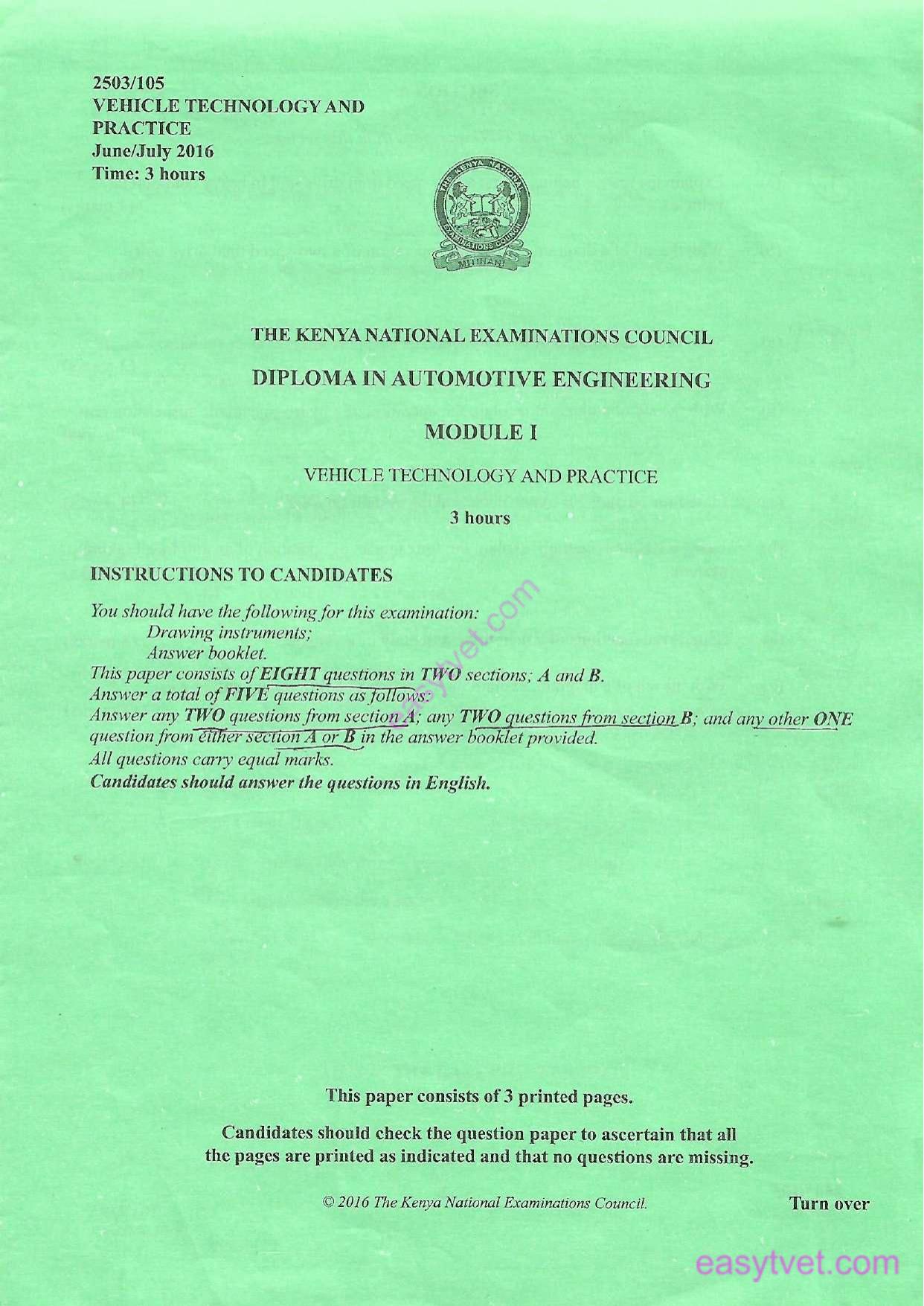 Vehicle Technology and Practice (2016) — page 1 of 3
