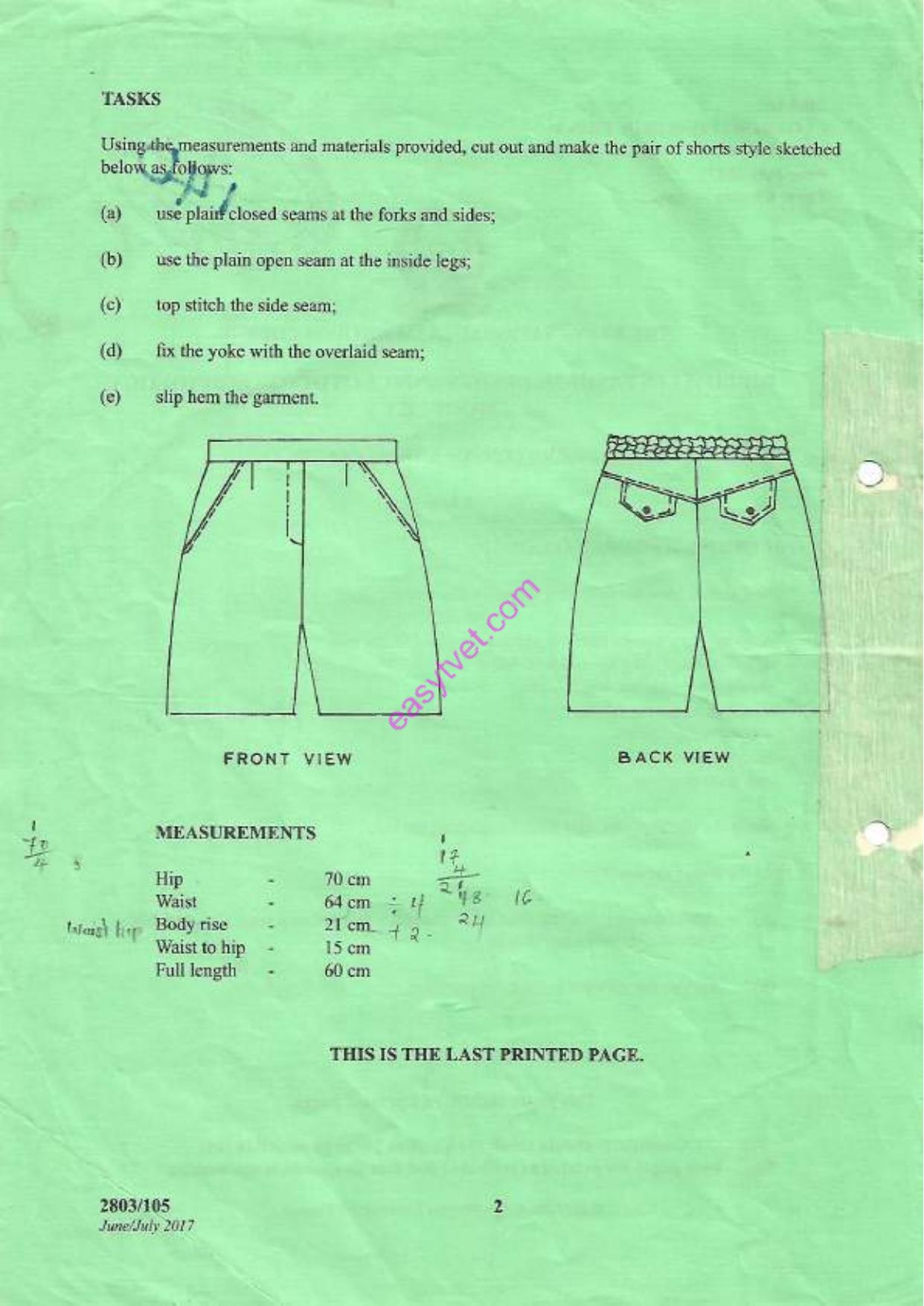 Clothing Construction Practical (2017) — page 2 of 2