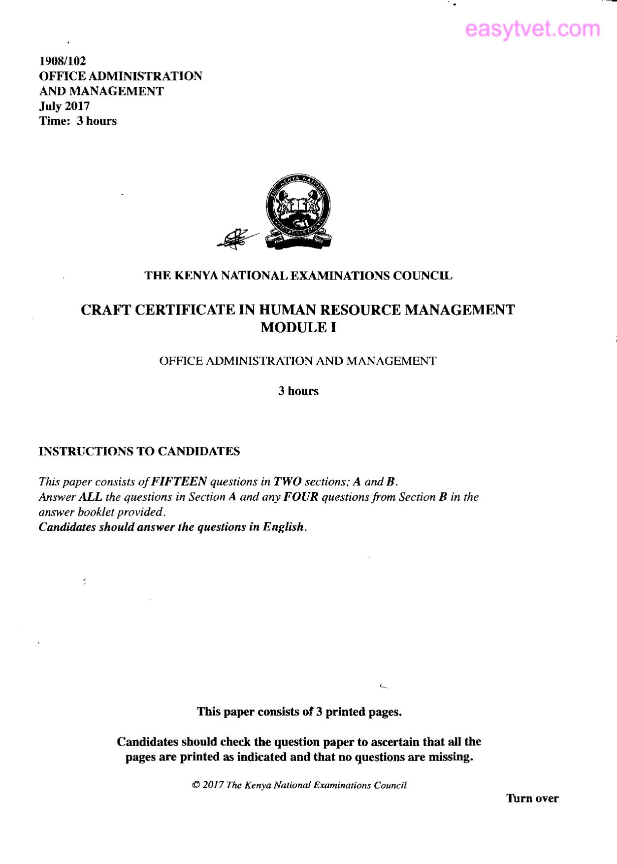 Office Administration and Management (2017) — page 1 of 3