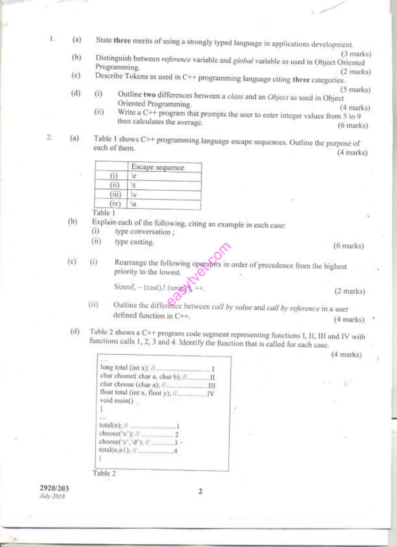 Object Oriented Programming (2020) — page 2 of 6
