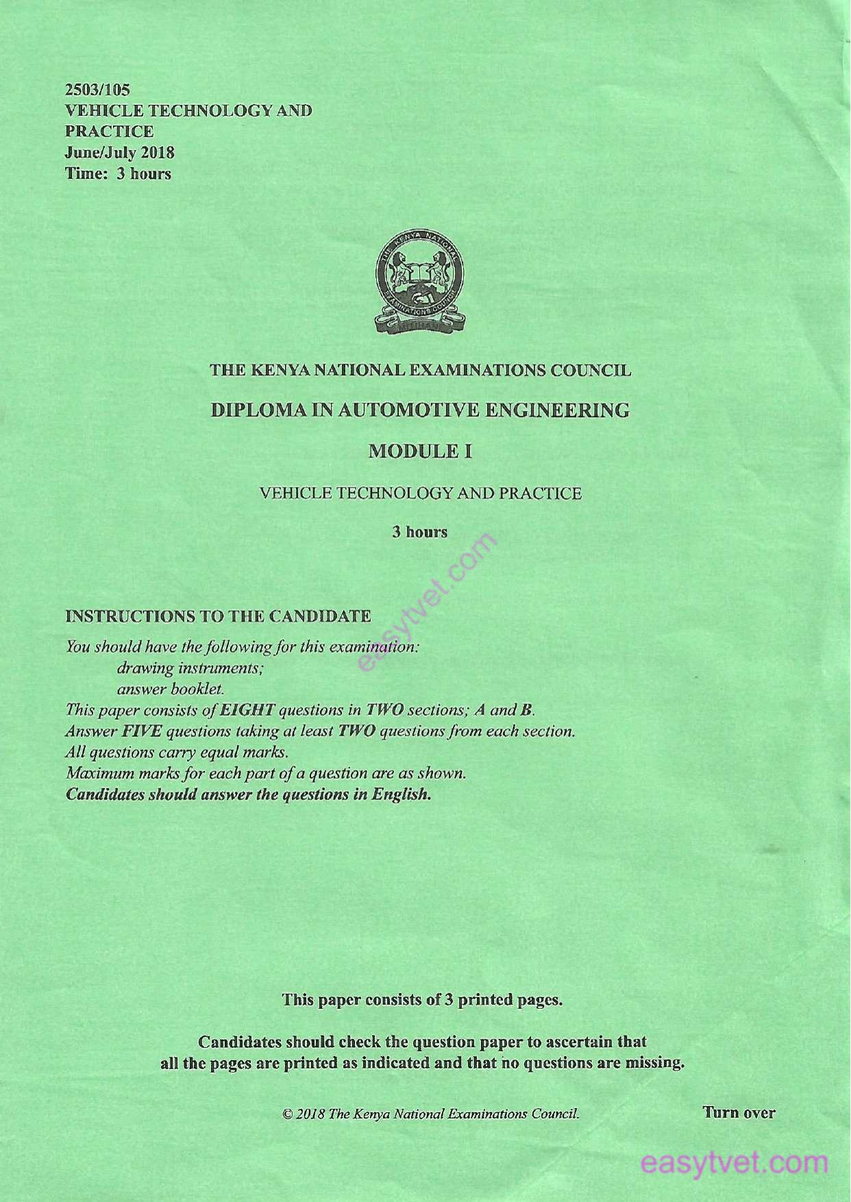 Vehicle Technology and Practice (2018) — page 1 of 3