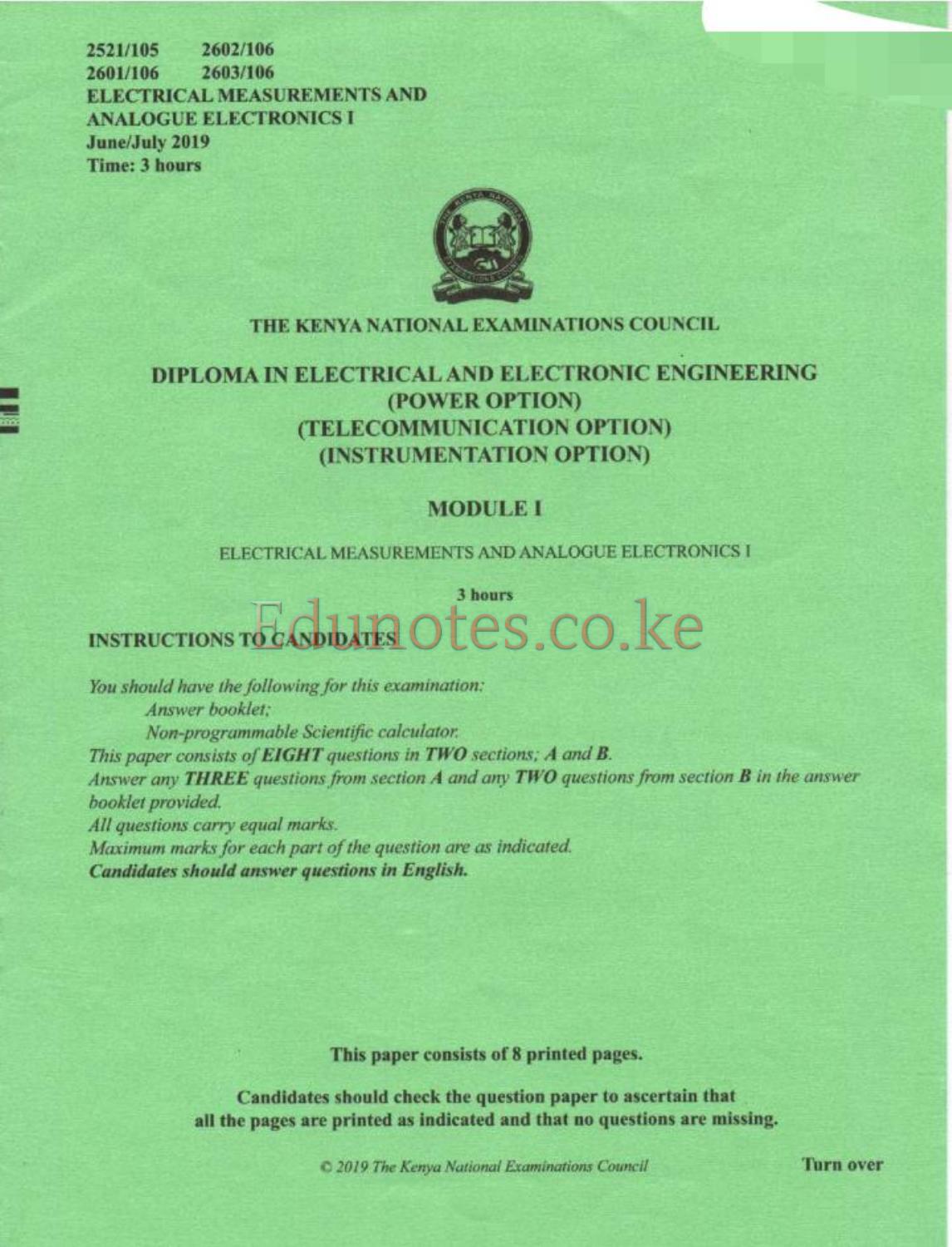 Electrical Measurements and Analogue Electronics 1 (2019) — page 1 of 8