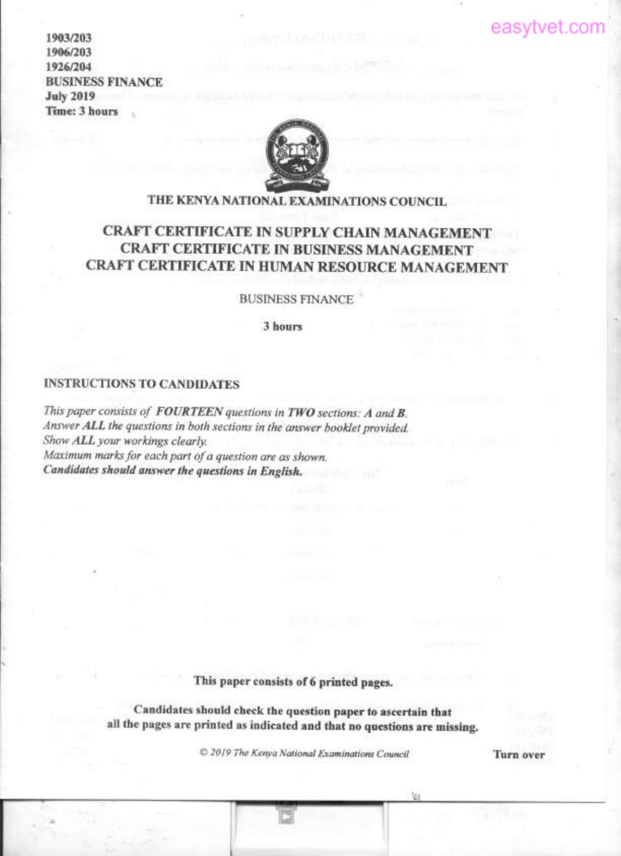 Business Finance (2019) — page 1 of 6