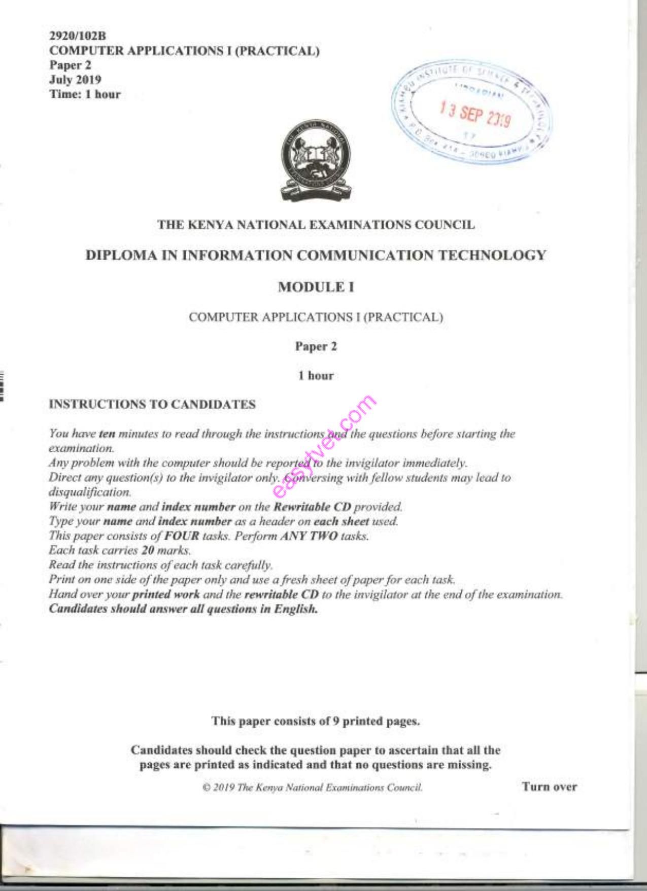 Computer Applications I (practical (2019) — page 1 of 9