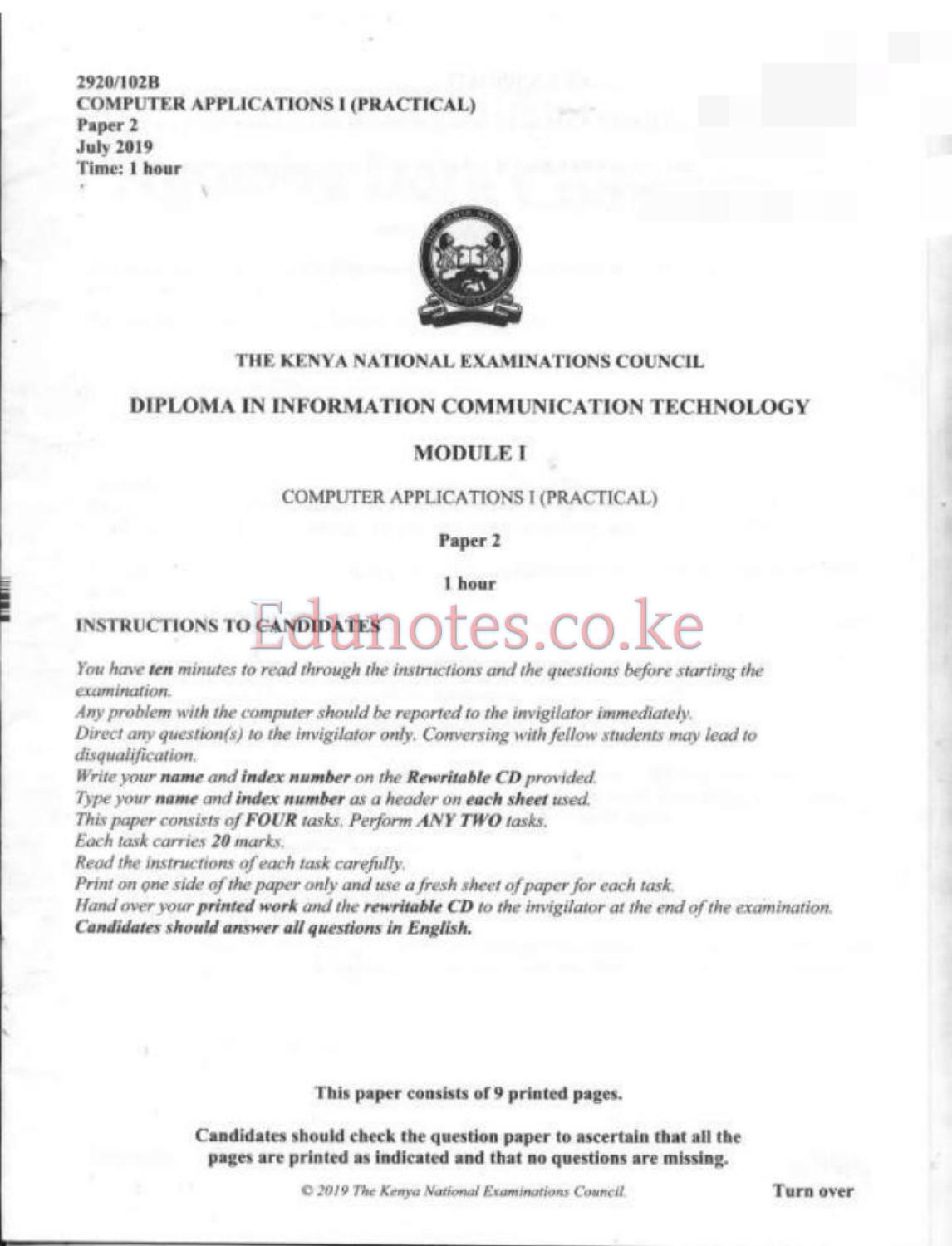 Computer Applications (practical (2019) — page 1 of 9