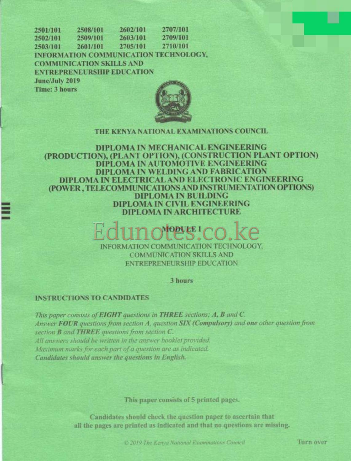 Information Communication Technology (2019) — page 1 of 5