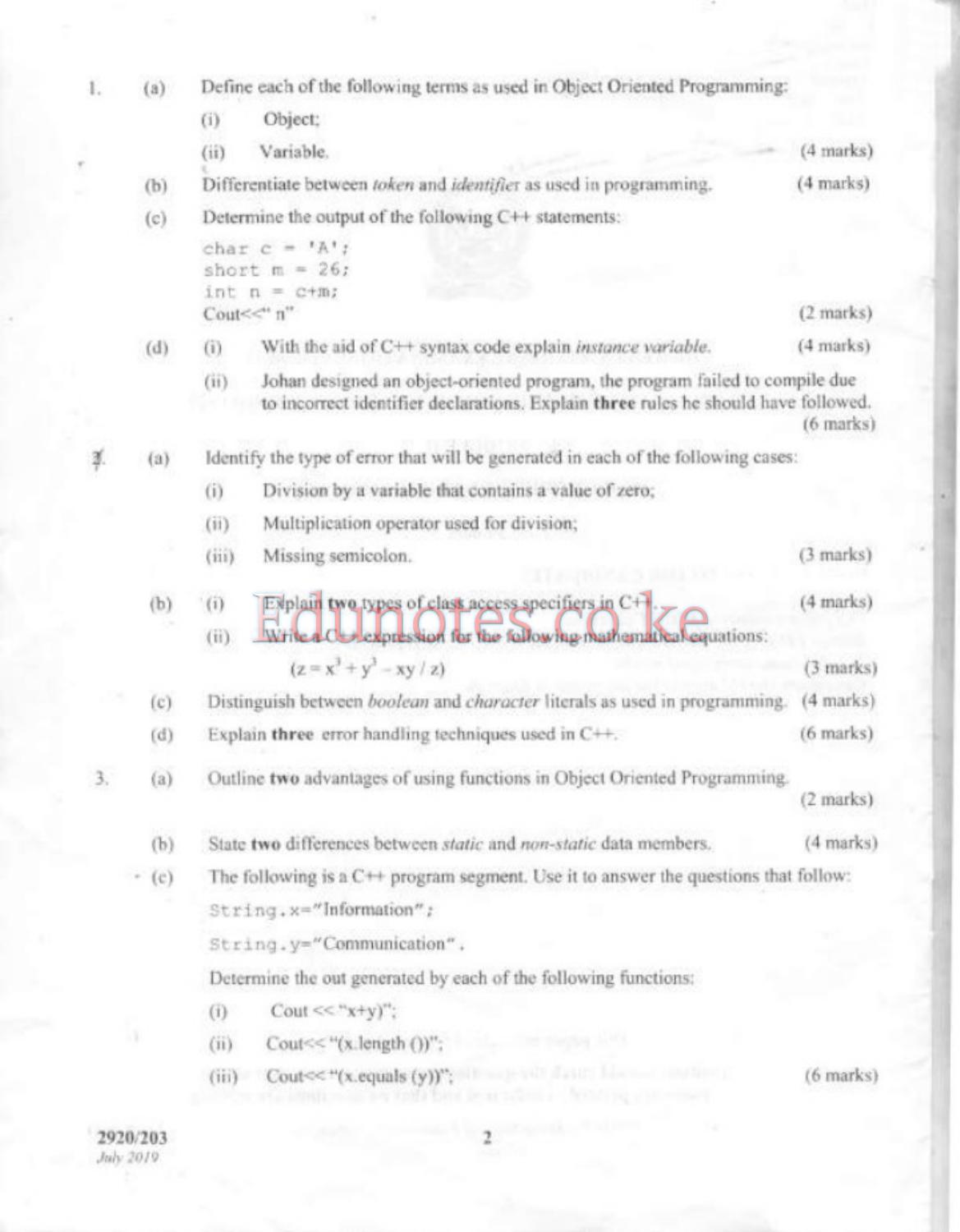Object Oriented Programming (2019) — page 2 of 5