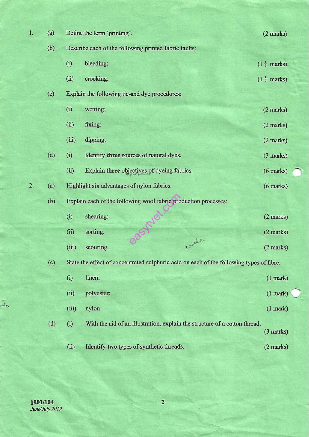 X Textile Material Knowledge and Fabric Colouration Theory (2019) — page 2 of 4