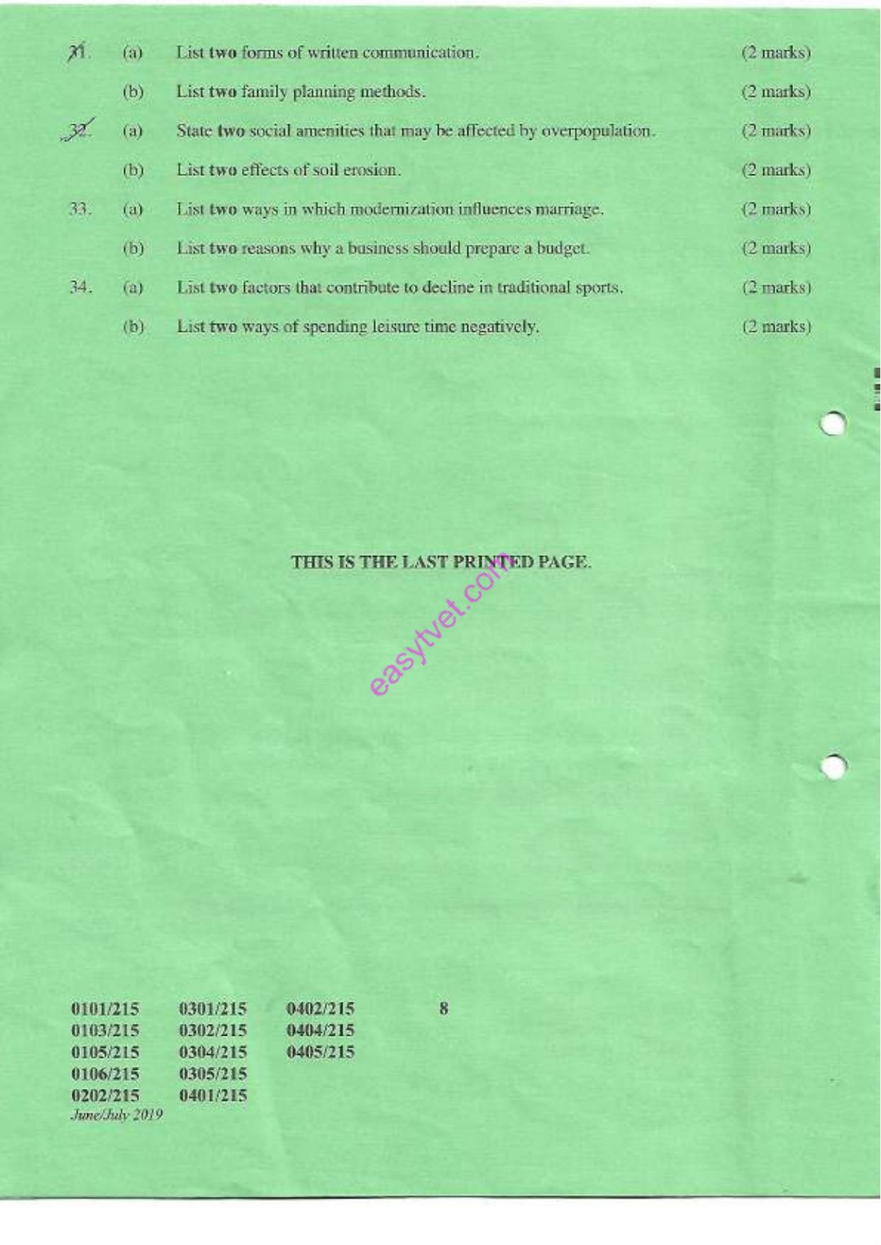 Carpentry and Joinery Q General Agriculture (2019) — page 8 of 8