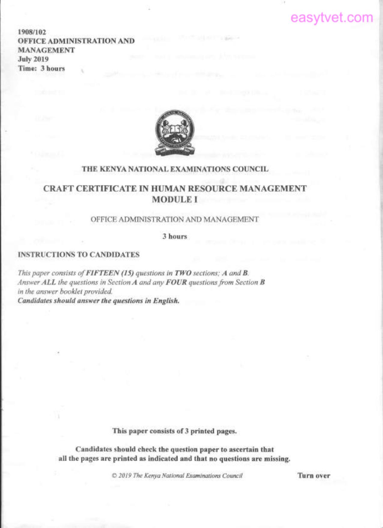 Office Administration and Management (2019) — page 1 of 3