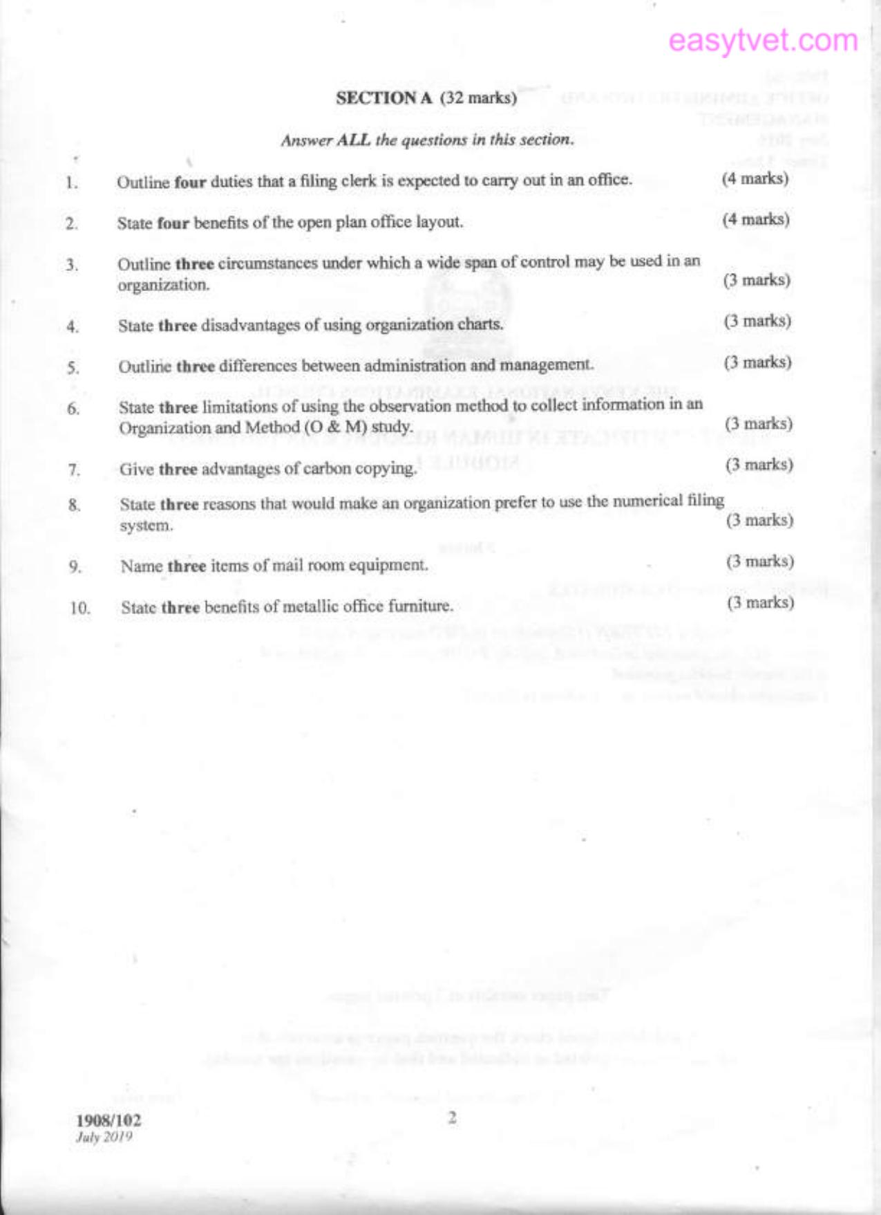 Office Administration and Management (2019) — page 2 of 3