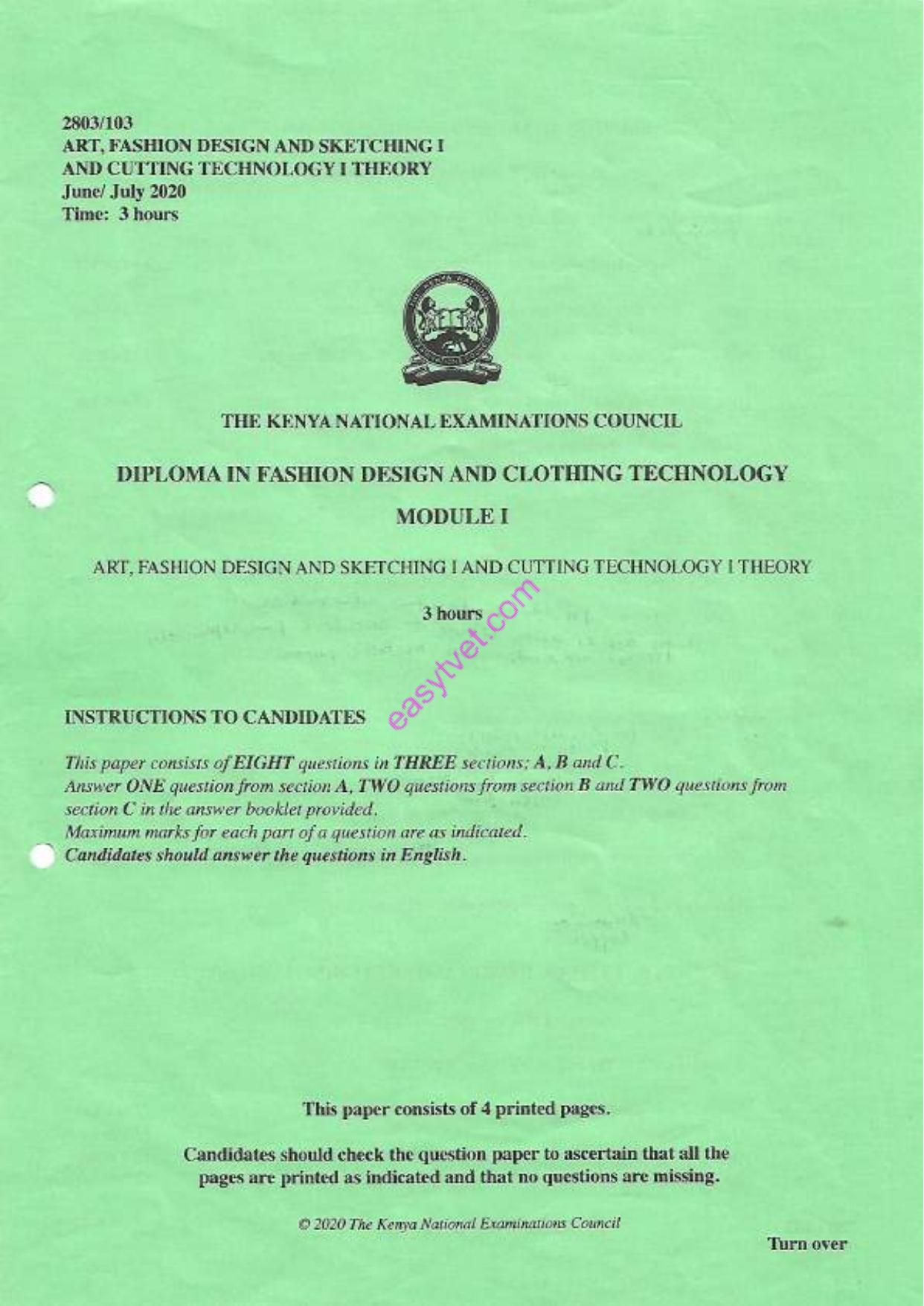 Art, Fashion Design and Sketching and Cutting Technglogy Theory (2020) — page 1 of 4