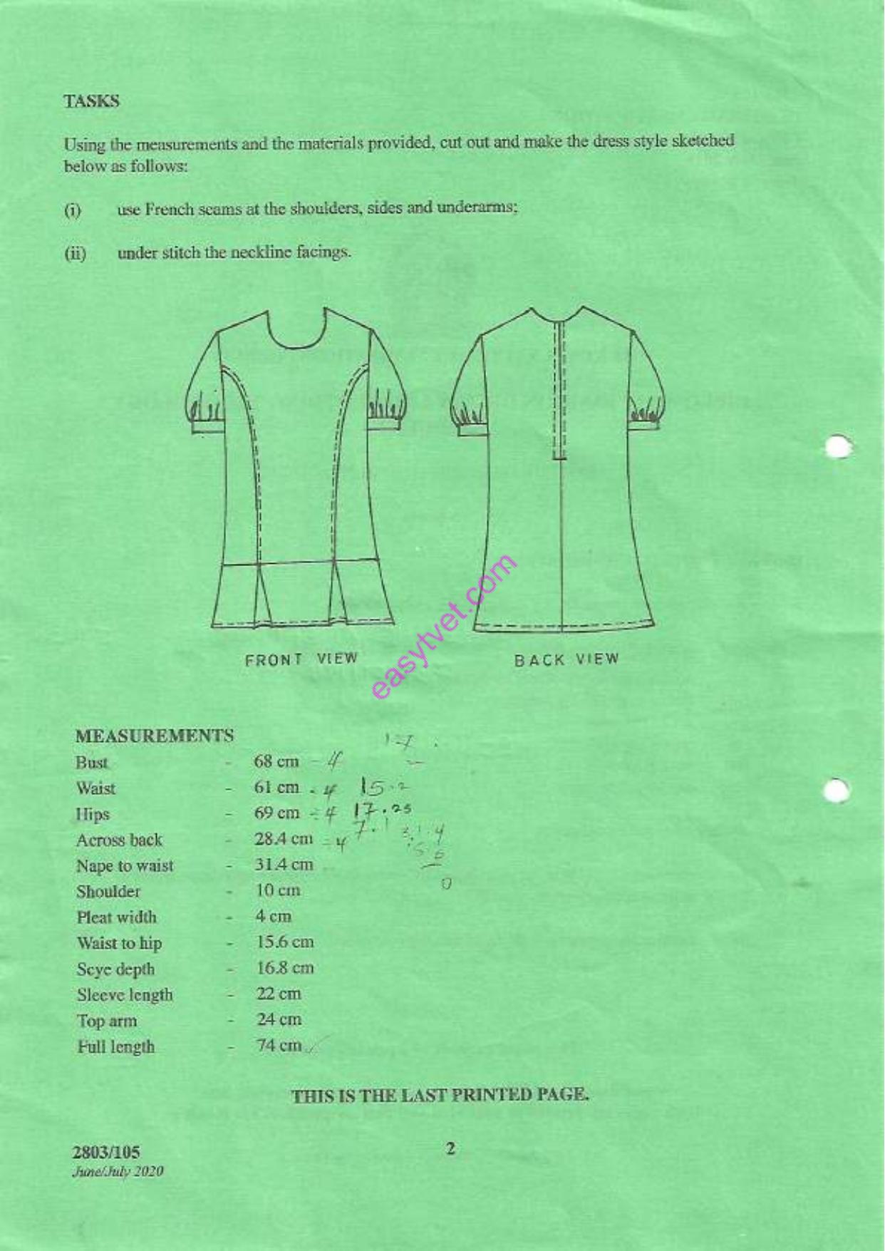 Clothing Construection T Practical (2020) — page 2 of 2
