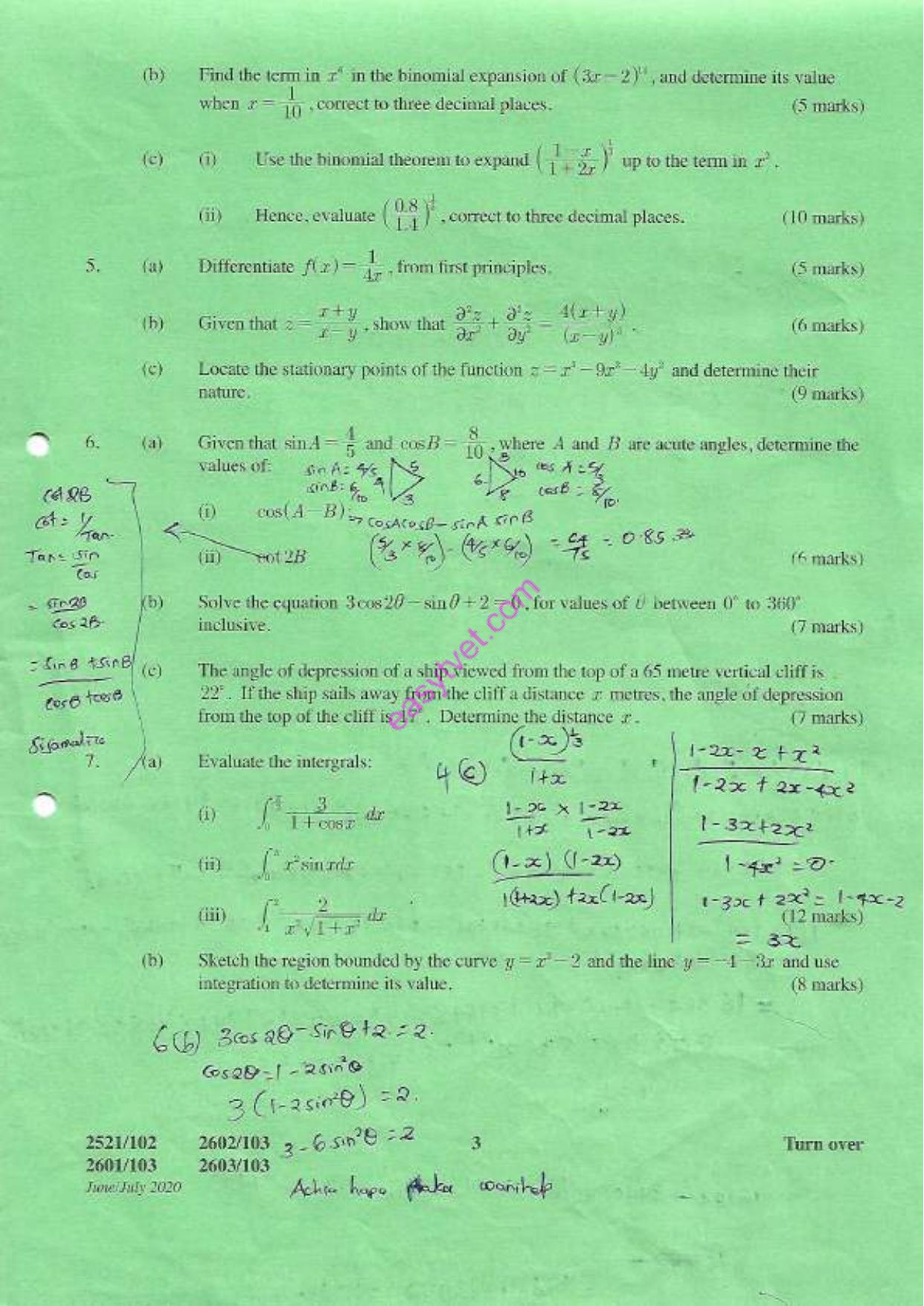 Engineering Mathemayics I (2020) — page 3 of 4