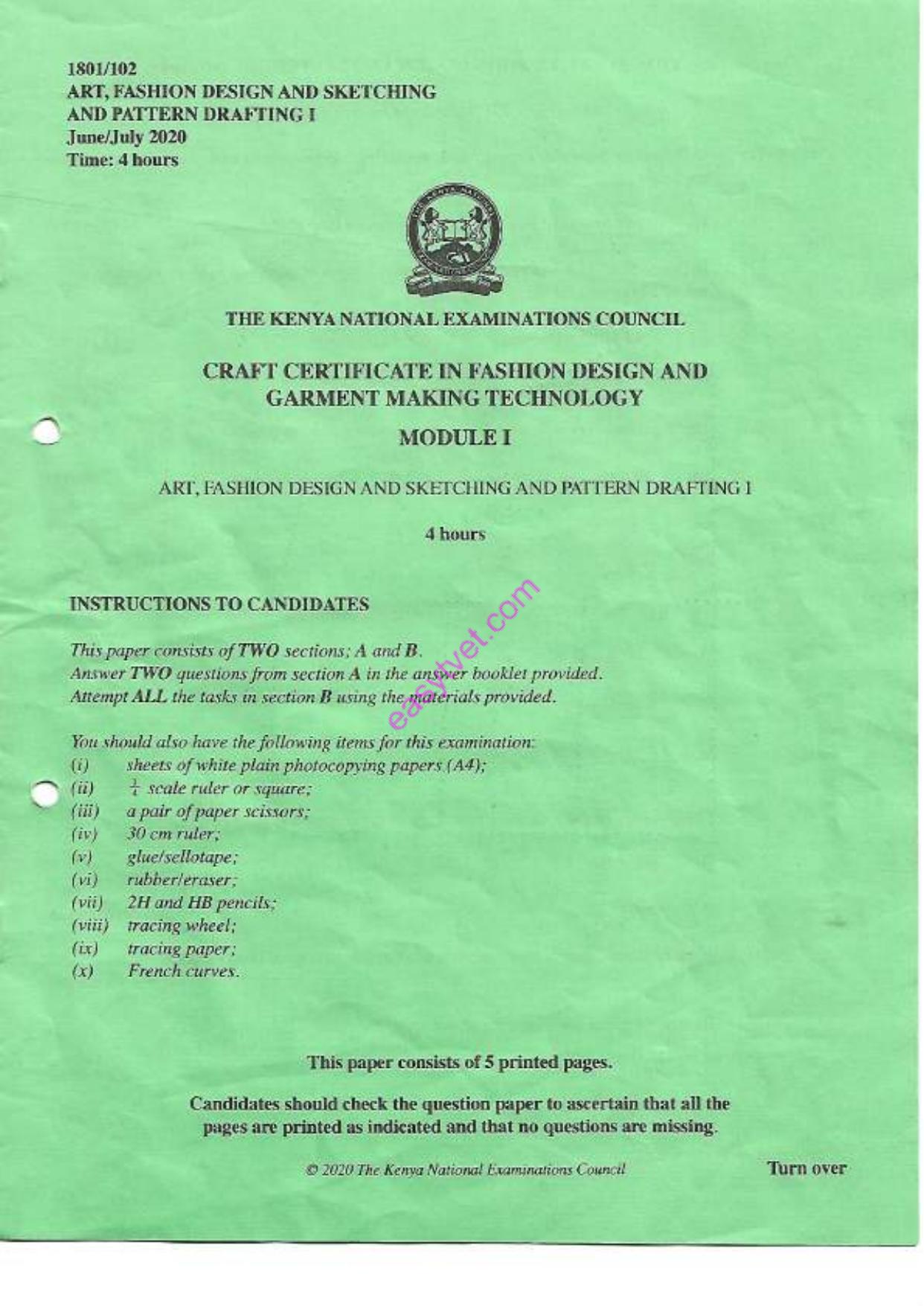 Ar, Eashion Design and Sketching and Pai'tern Drafting 1 (2020) — page 1 of 5