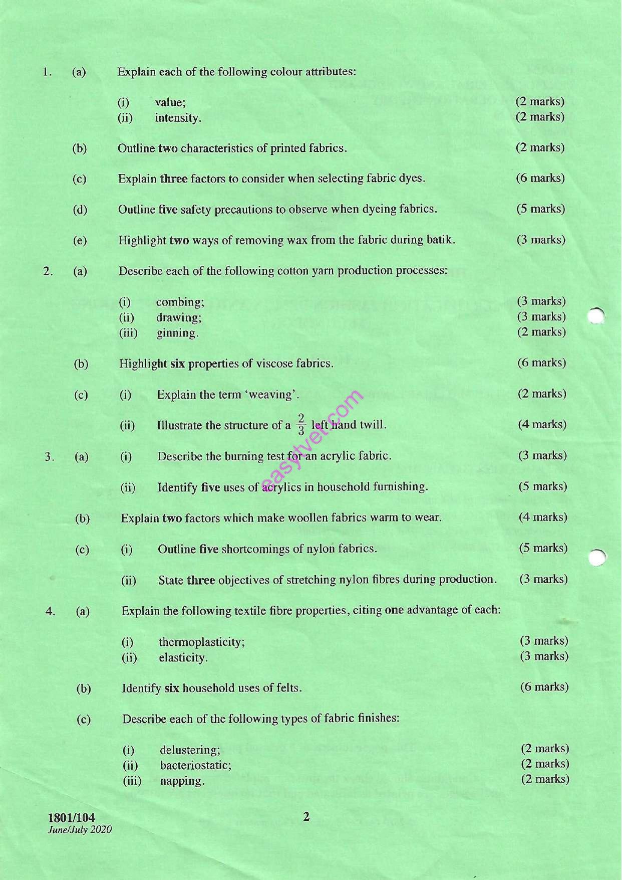 Textile Material Knowledge and Fabric Colouration Theory (2020) — page 2 of 3