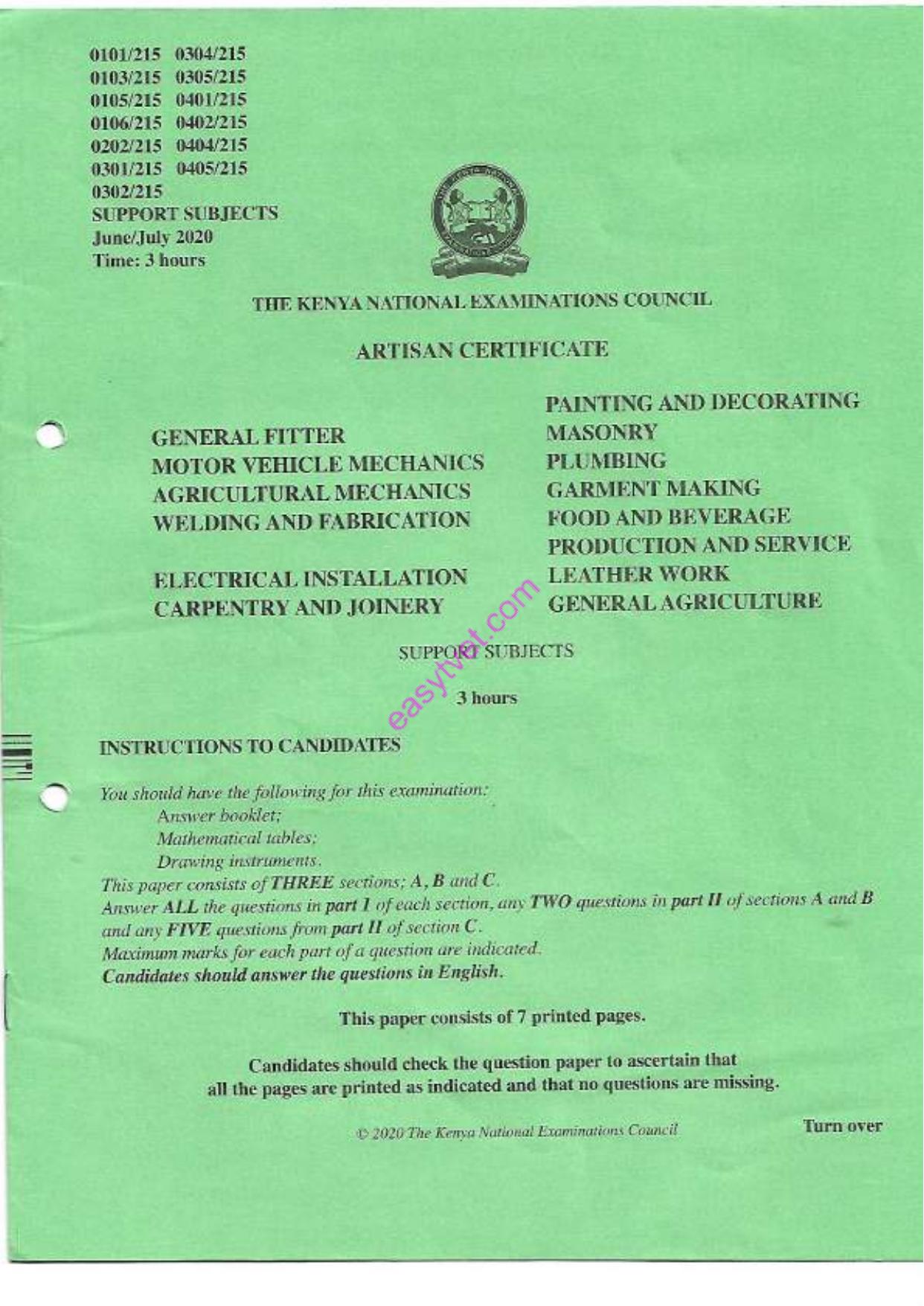 Carpentry and Joinery General Agriculture (2020) — page 1 of 7
