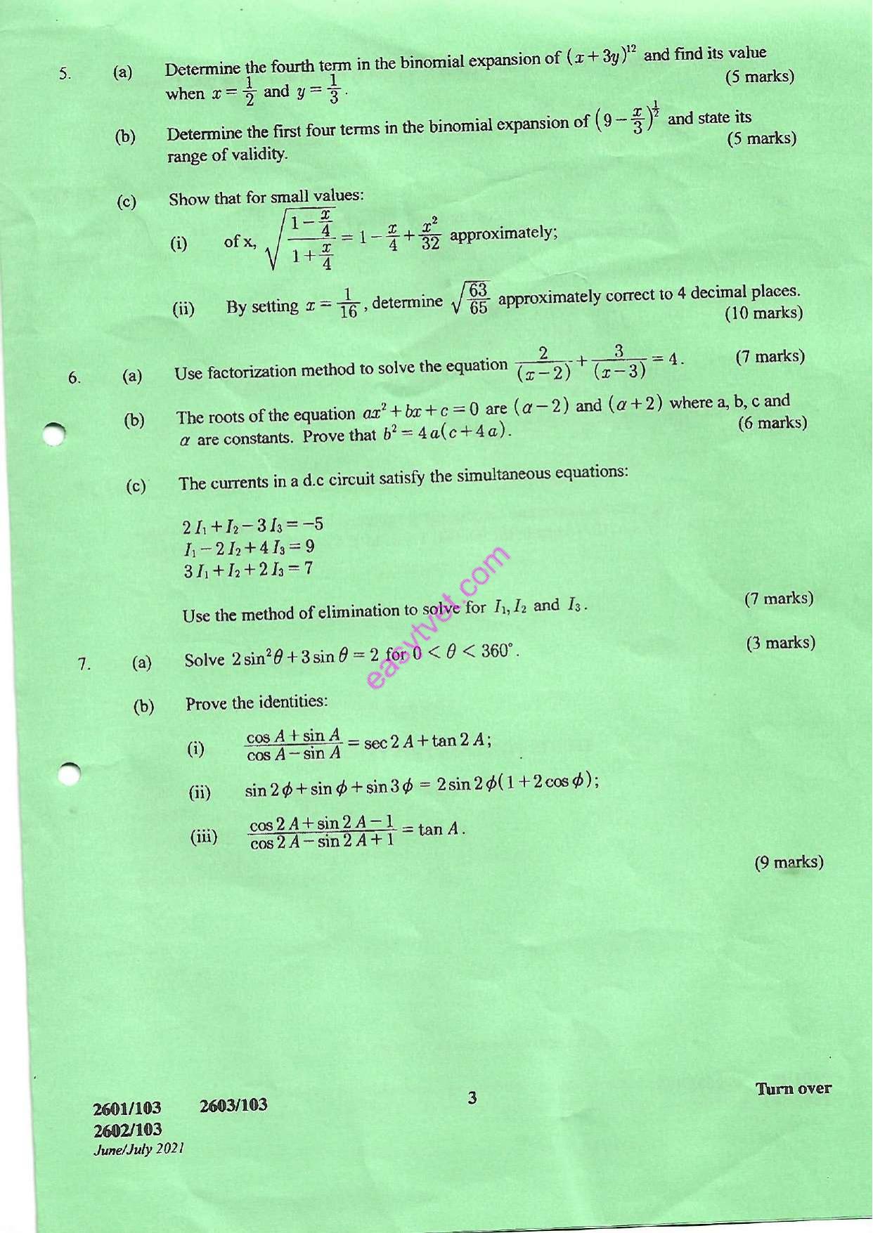 Engineering Mathematics I (2021) — page 3 of 4