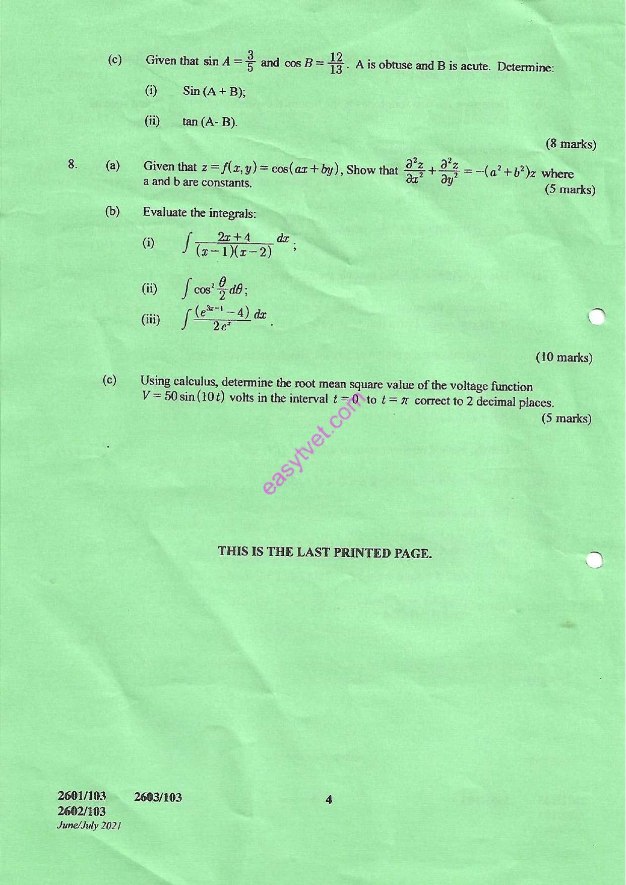 Engineering Mathematics I (2021) — page 4 of 4