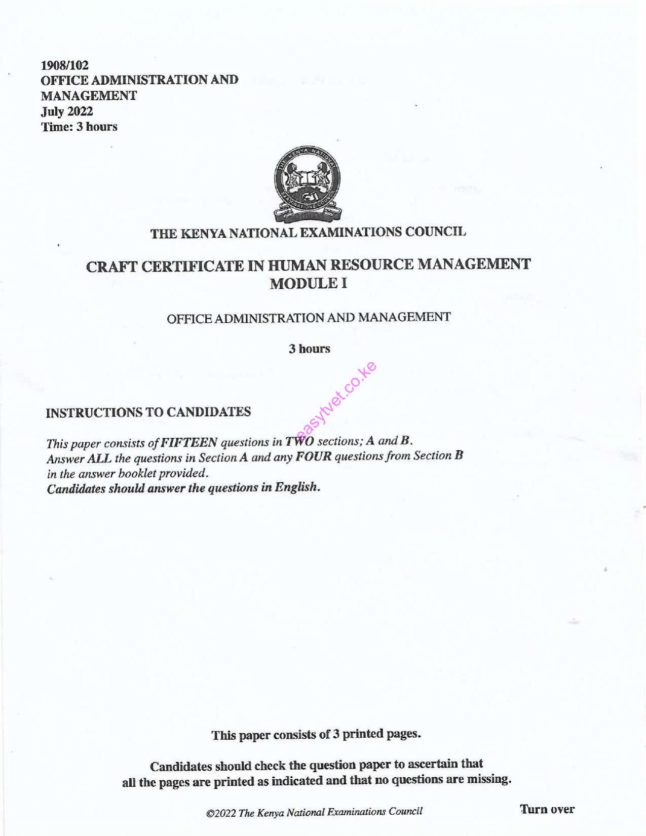 Office Administration and Management (2022) — page 1 of 3