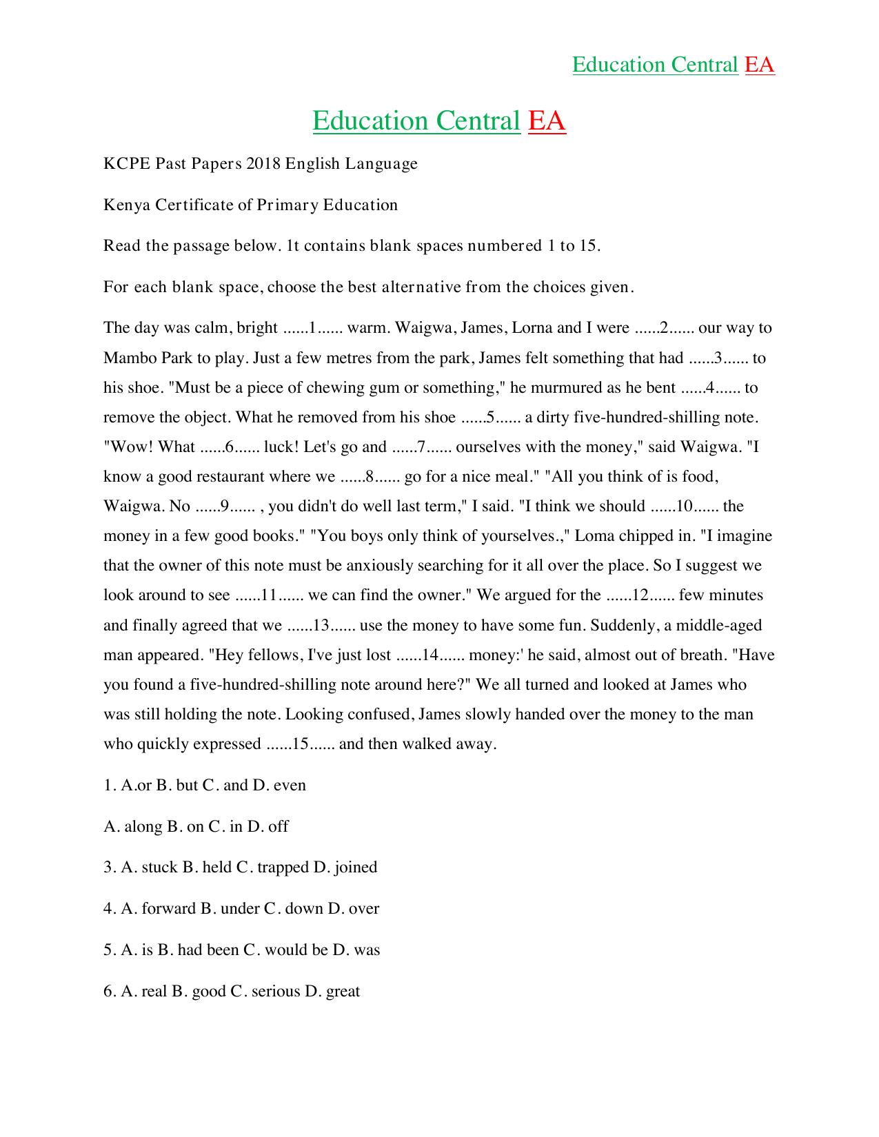 English Language With KCPE (2018) — page 1 of 15