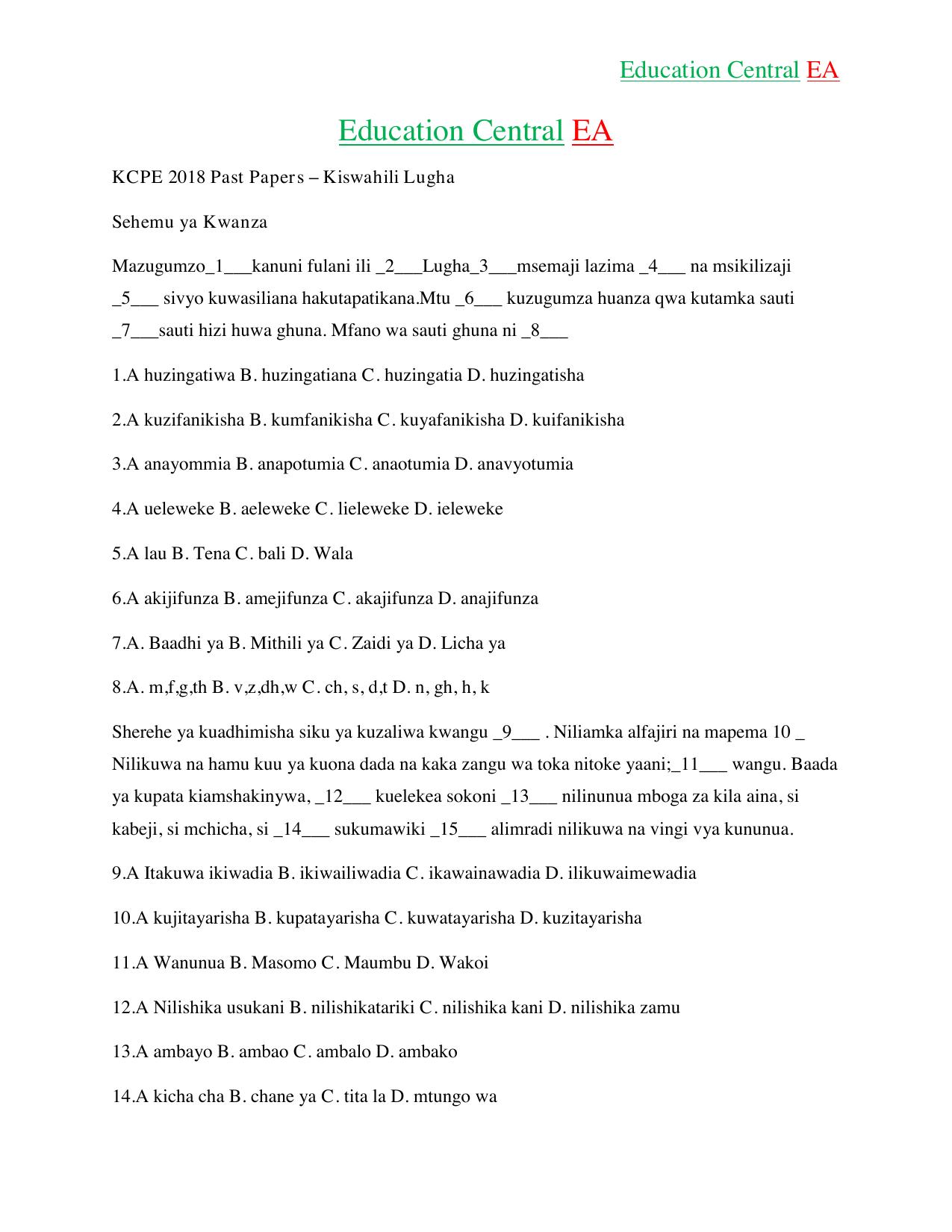 Kiswahili KCPE (2018) — page 1 of 13