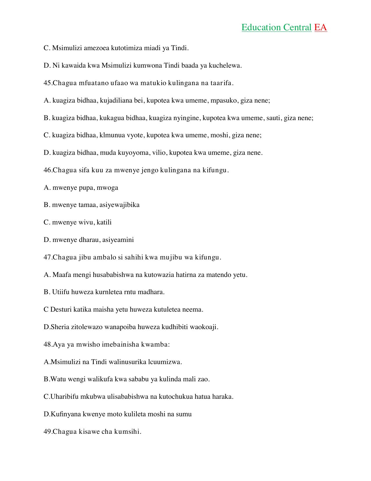 Kiswahili KCPE (2018) — page 12 of 13