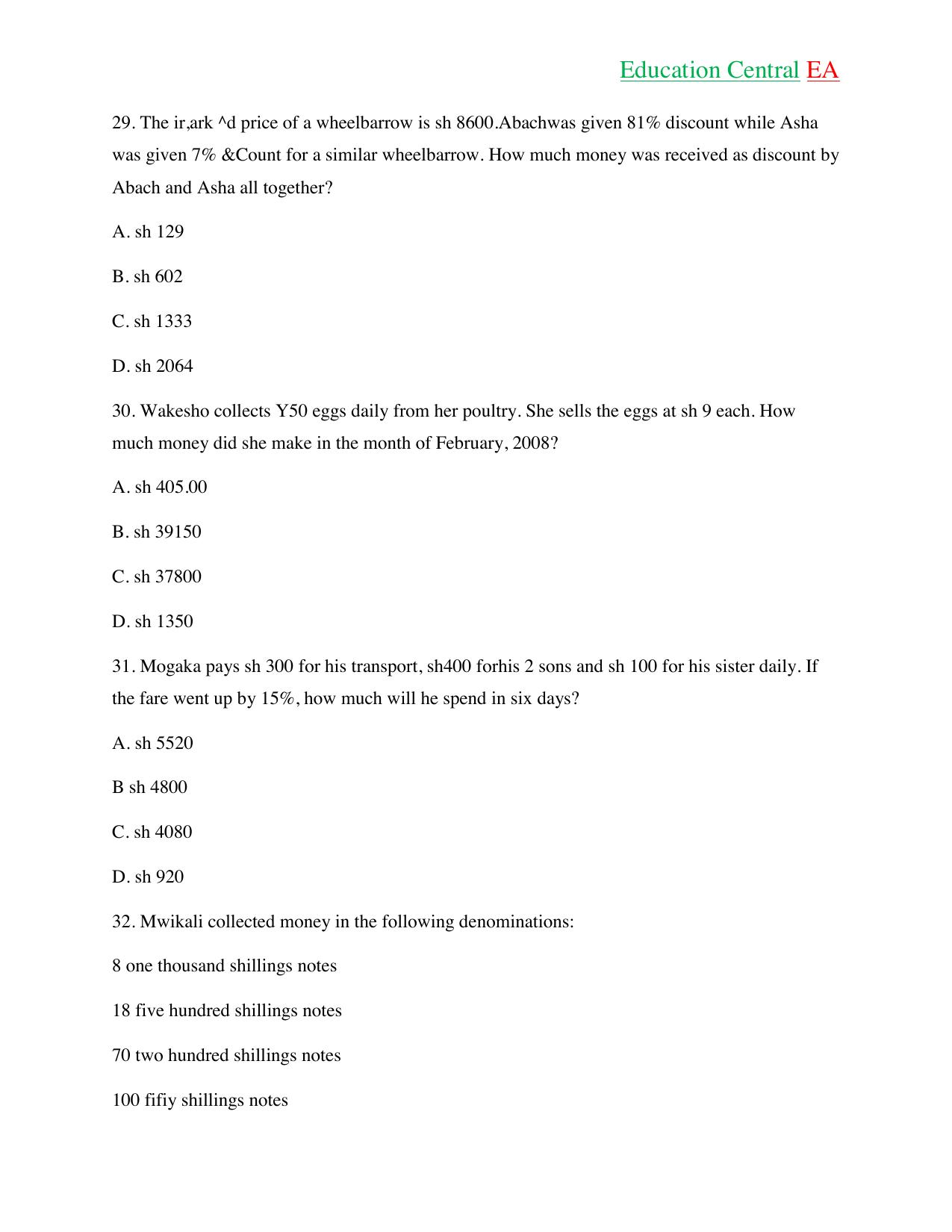 Mathematics KCPE (2018) — page 10 of 17