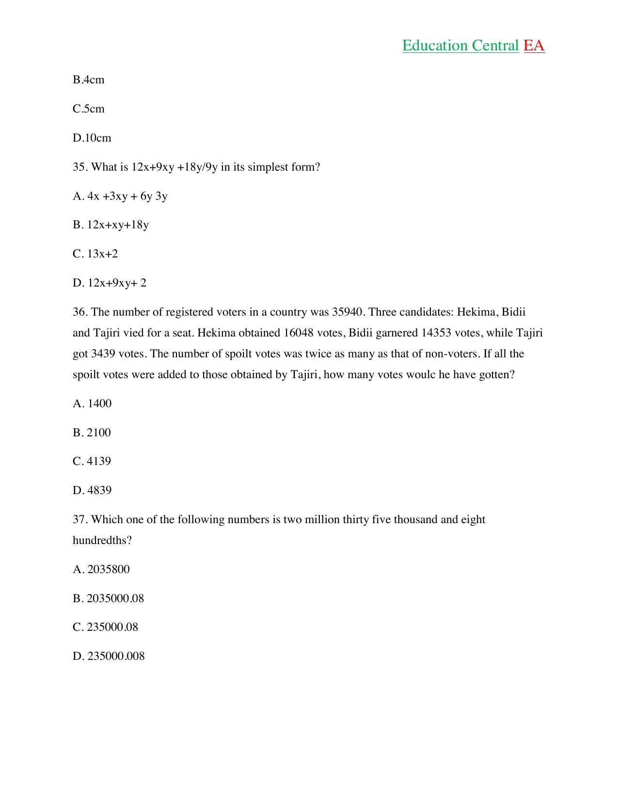 Mathematics KCPE (2018) — page 12 of 17