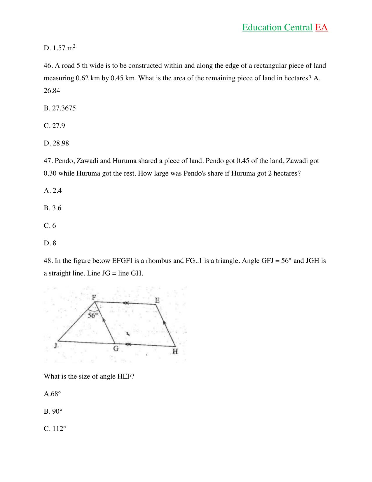 Mathematics KCPE (2018) — page 16 of 17