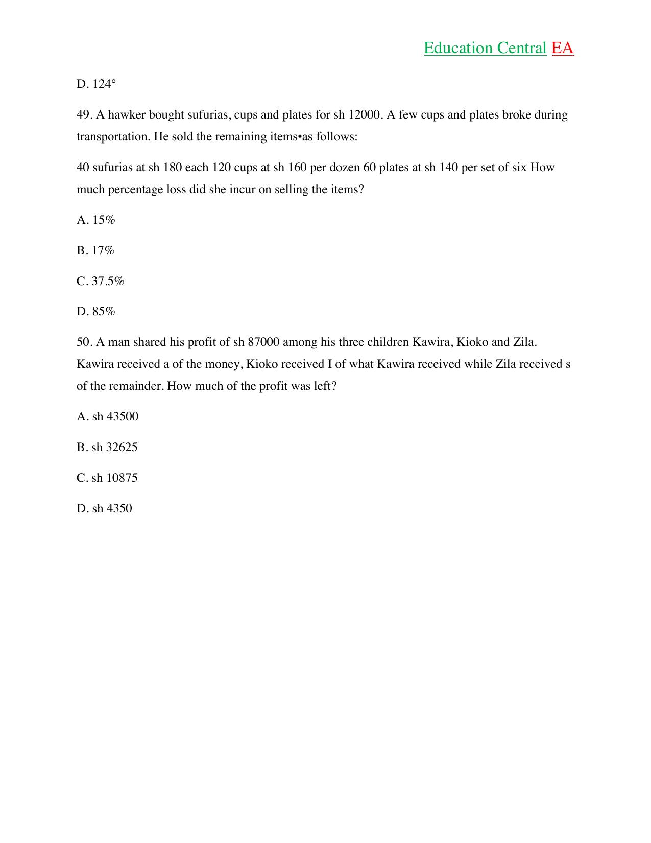 Mathematics KCPE (2018) — page 17 of 17