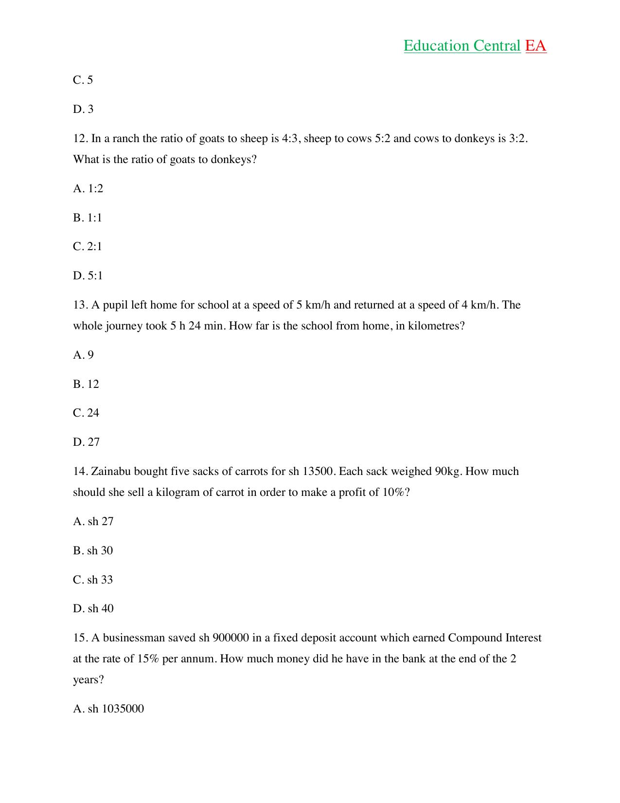 Mathematics KCPE (2018) — page 4 of 17