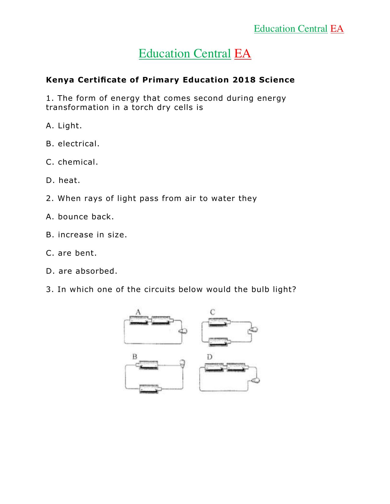 Science KCPE (2018) — page 1 of 15