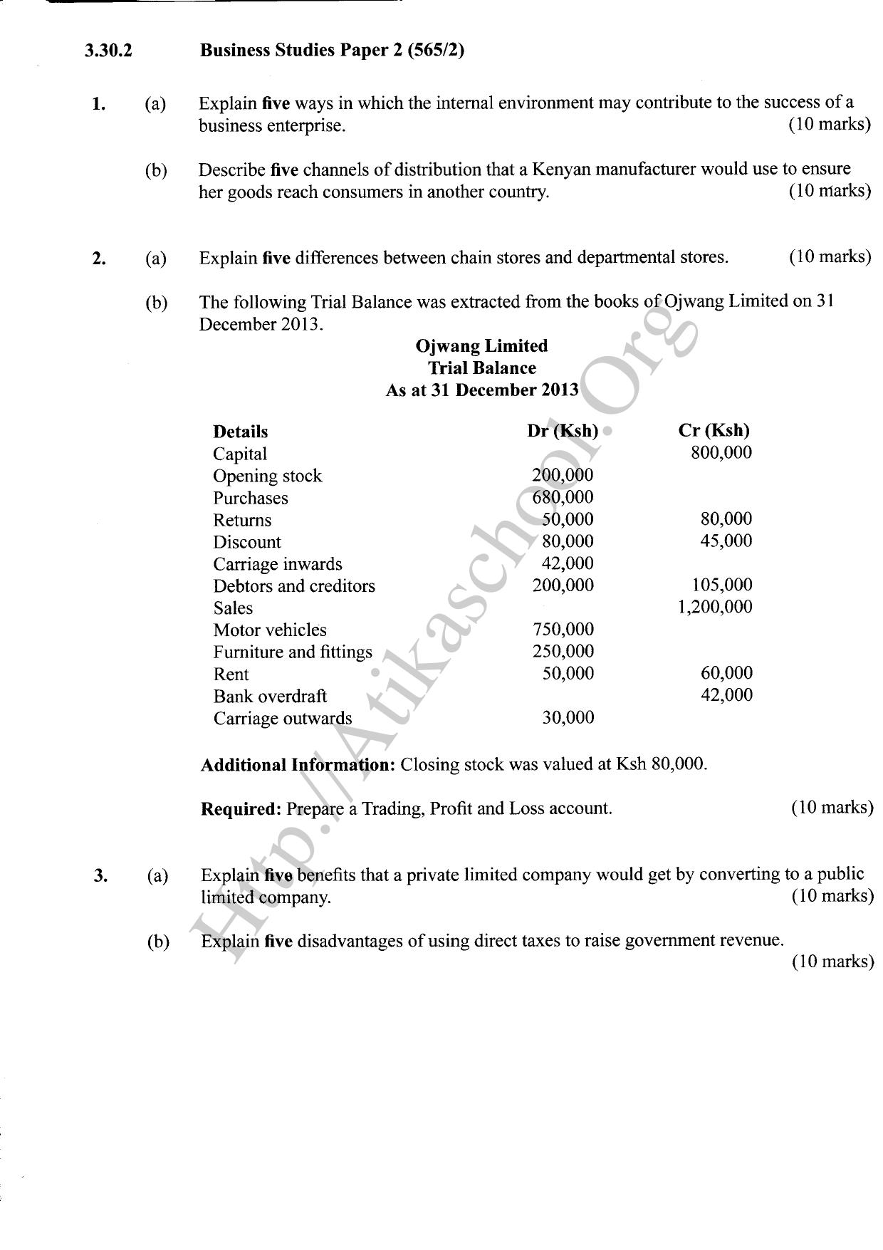 Business Studies KCSE Paper 2 (2017) — page 1 of 2