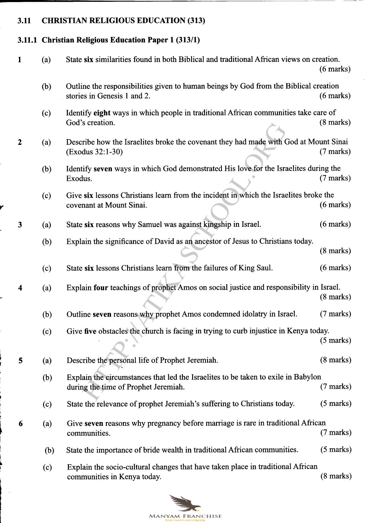 3.11 Christian Religious Education (313 — page 1 of 1