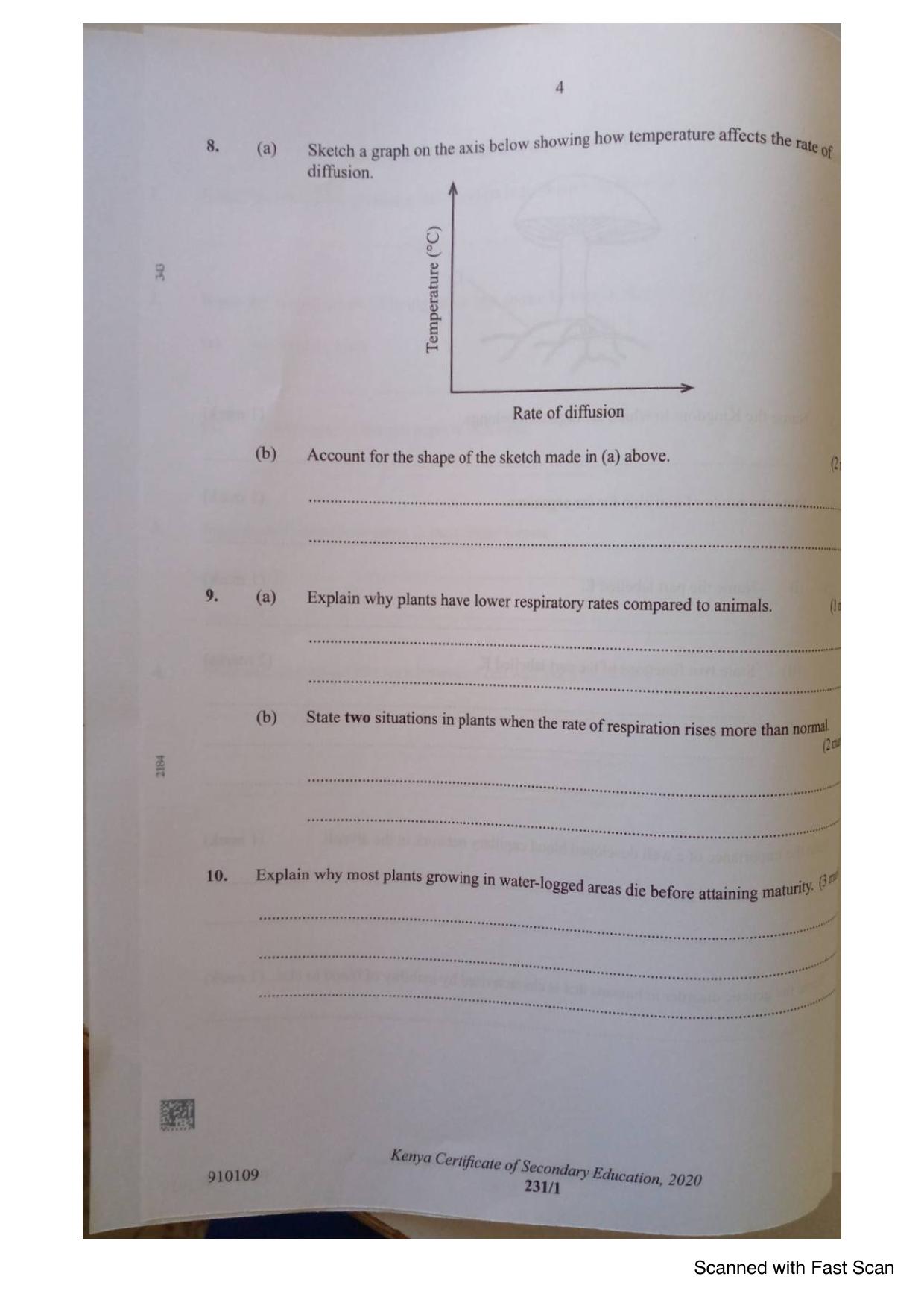 Biology KCSE Paper 1 (2020) — page 4 of 12