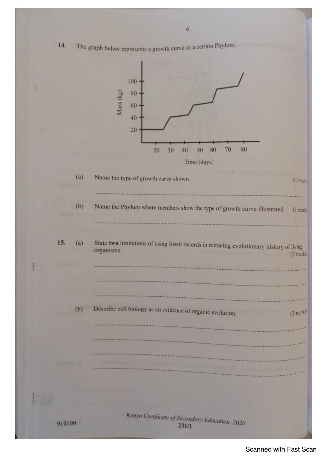 Biology KCSE Paper 1 (2020) — page 6 of 12