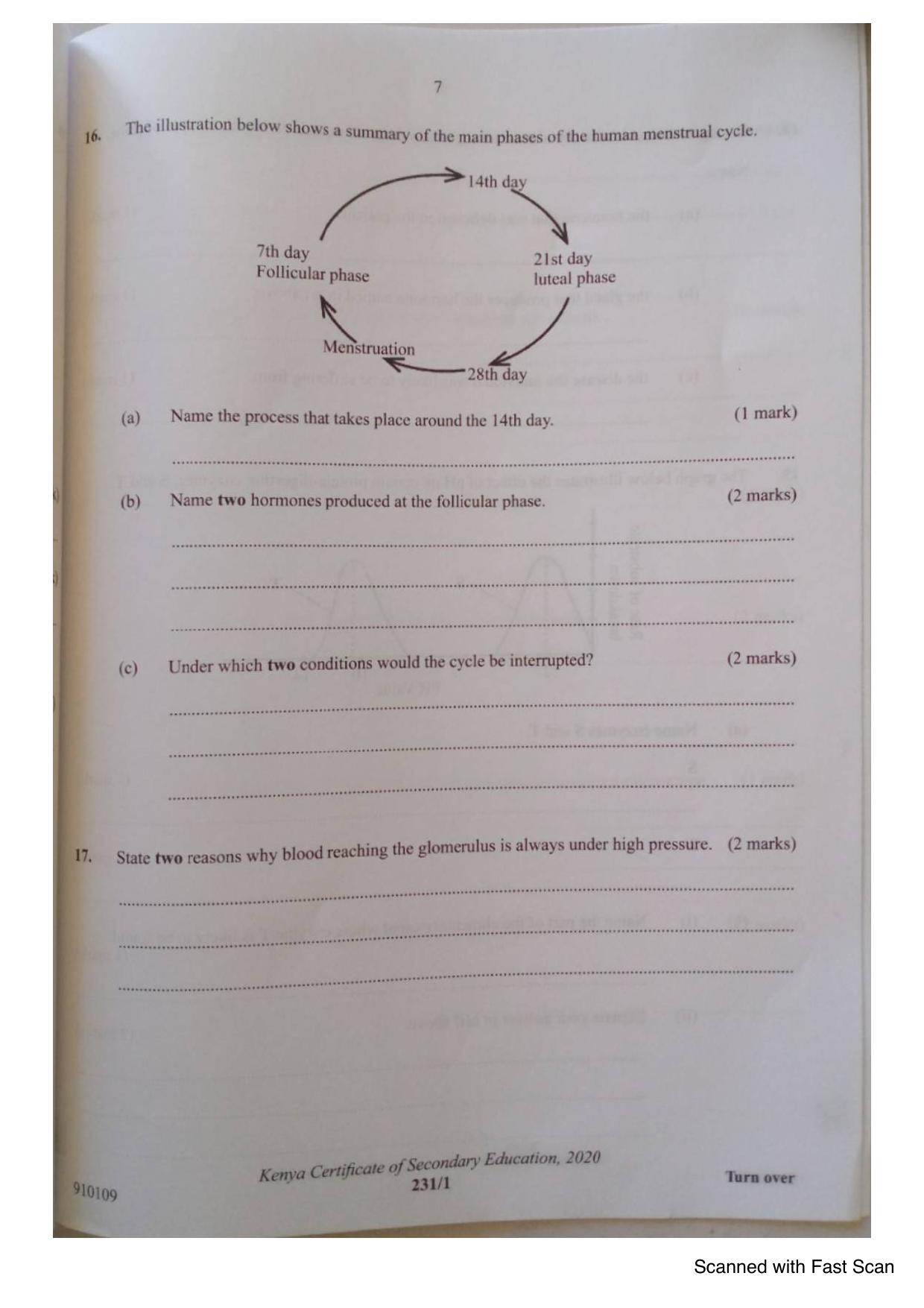 Biology KCSE Paper 1 (2020) — page 7 of 12