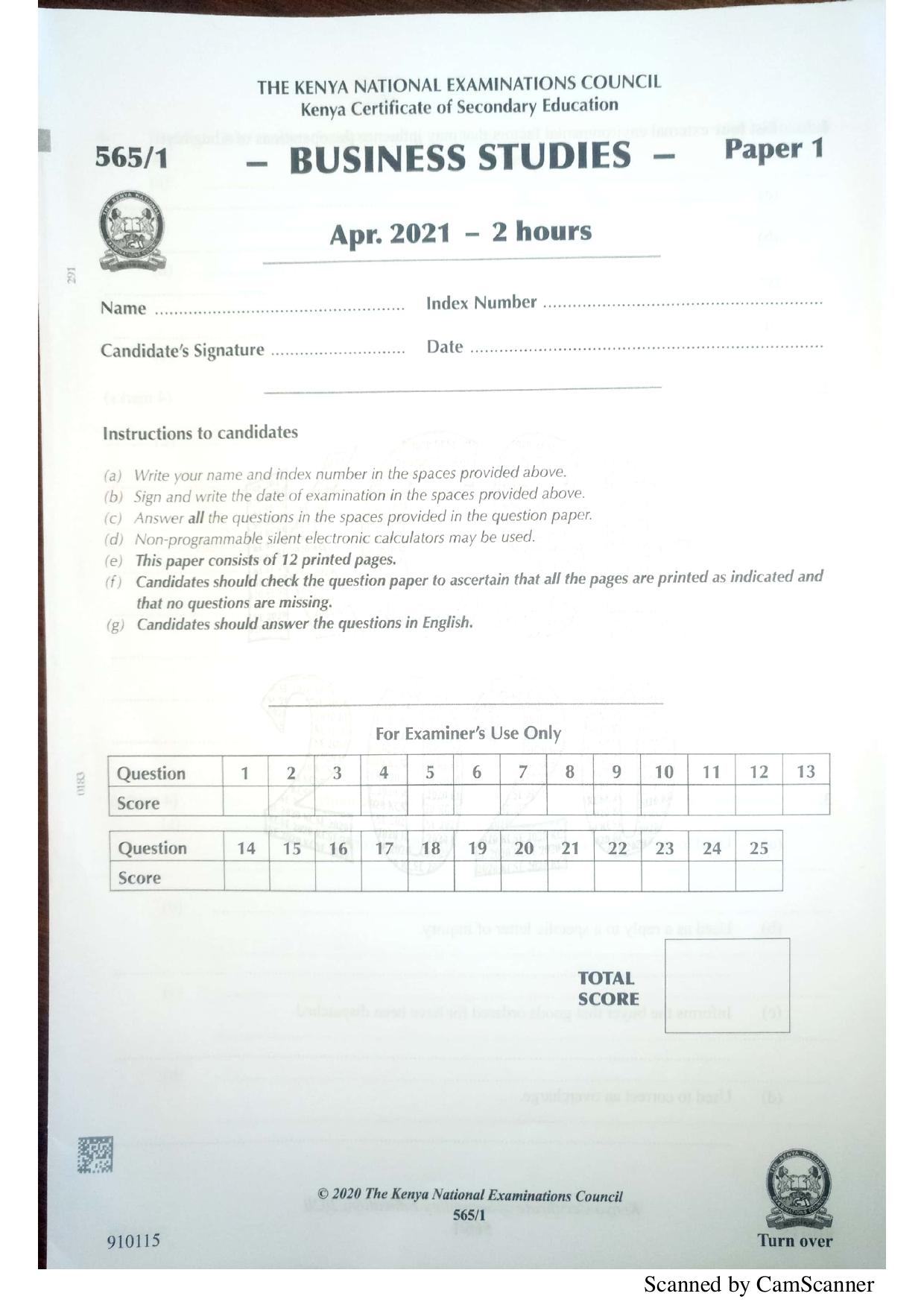 Business Studies (2021) — page 1 of 12