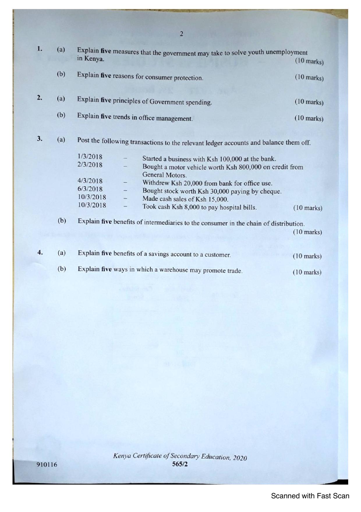 Business Studies KCSE Paper 2 (2020) — page 2 of 3