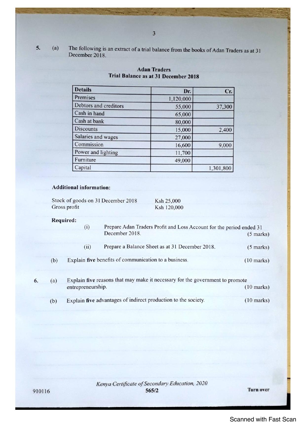 Business Studies KCSE Paper 2 (2020) — page 3 of 3