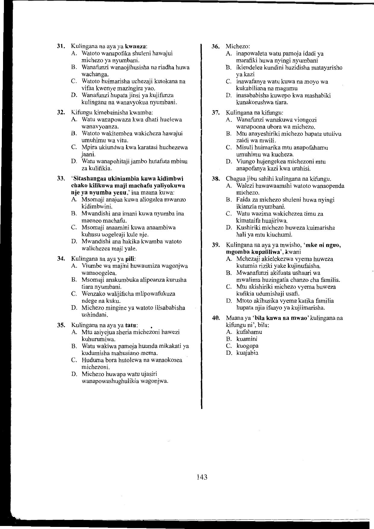 Jinsi Ya Kutumia Karatasi Ya Majibu (2016) — page 5 of 7
