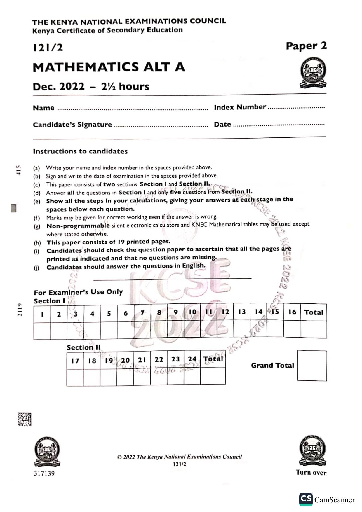 Mathematics Paper 2 — page 1 of 19